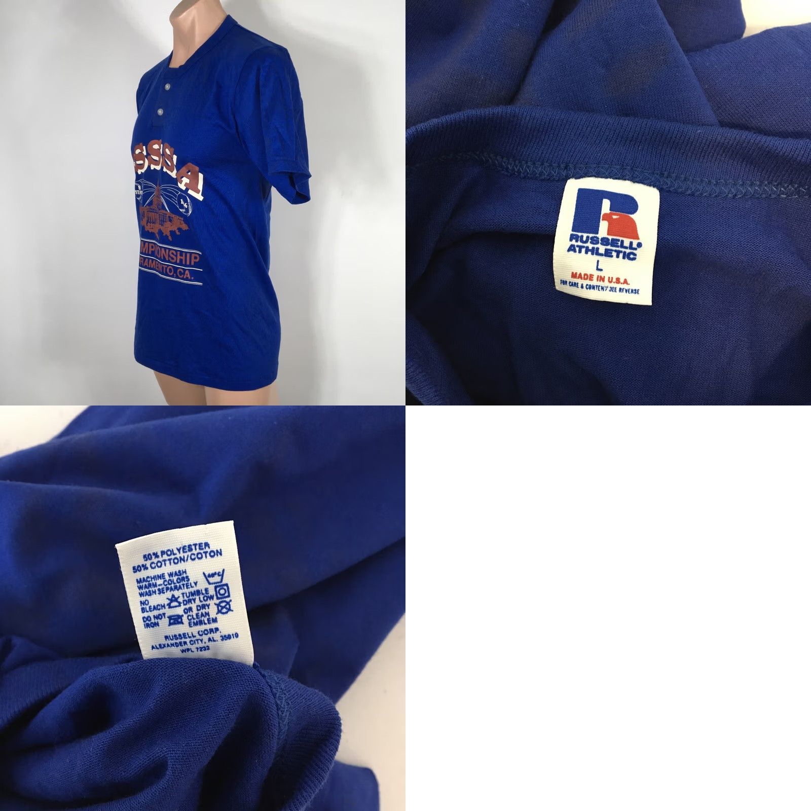 Russell Athletic VTG 80S 1986 B STATE CHAMPIONSHIP Russell Athletic USSSA SHIRT Baseball Sz L USA Shirt Mens Graphic Tee Blue Size US L / EU 52-54 / 3 - 8 Thumbnail