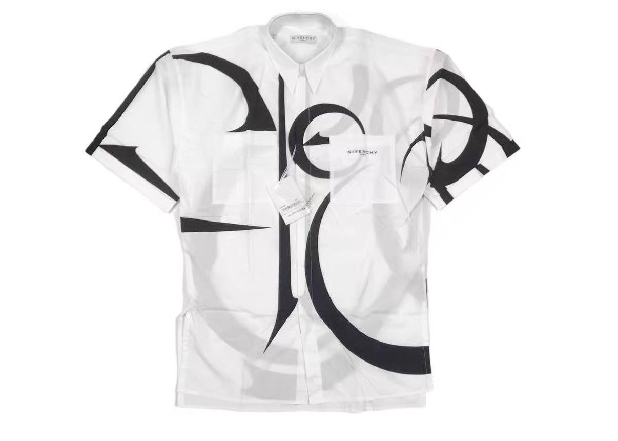 Givenchy White Short-Sleeve Shirt with Black Abstract Patterns Size US S / EU 44-46 / 1 - 1 Thumbnail