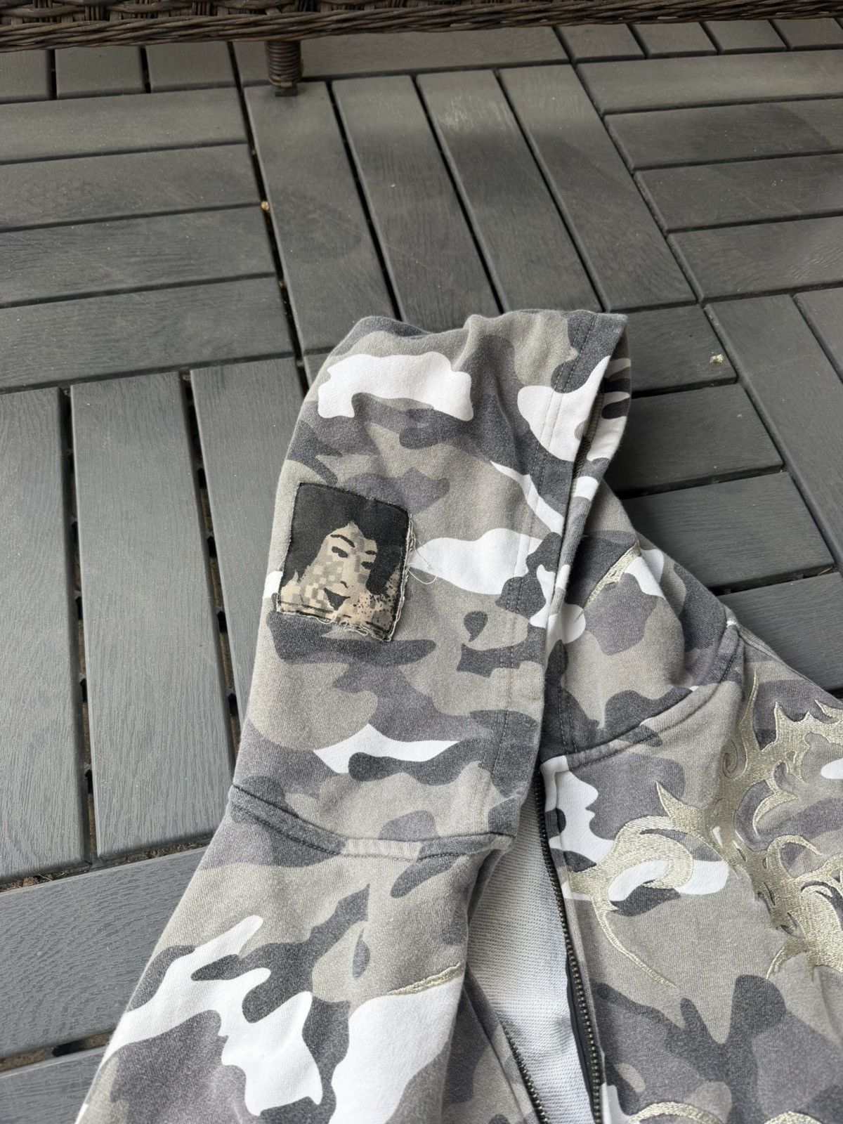 Other Grey camo zip up hoodie with embroidered flames Size US S / EU 44-46 / 1 - 4 Thumbnail