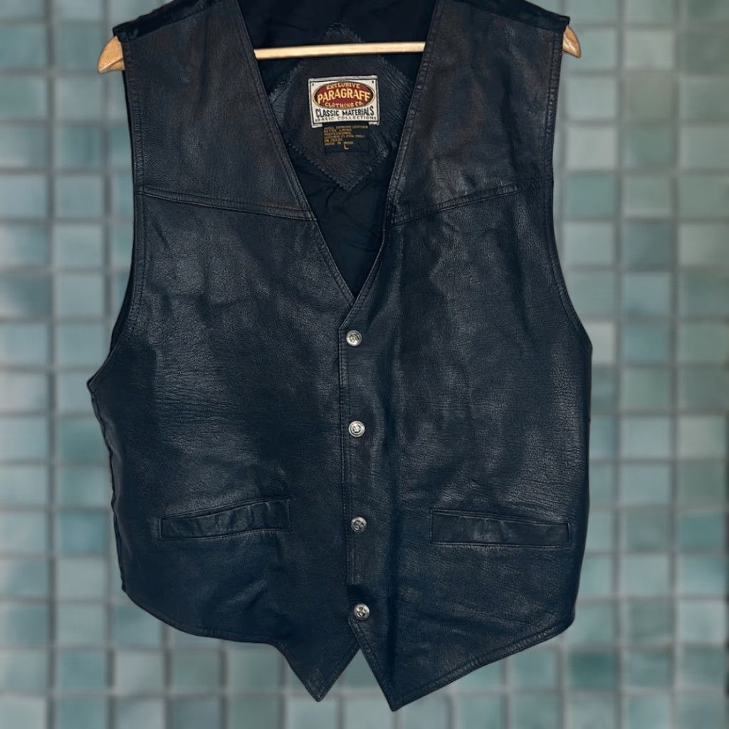 Vintage VINTAGE Paragraff Leather Vest Mens L Black Snap Closure Biker Vest Size US L / EU 52-54 / 3 - 1 Thumbnail