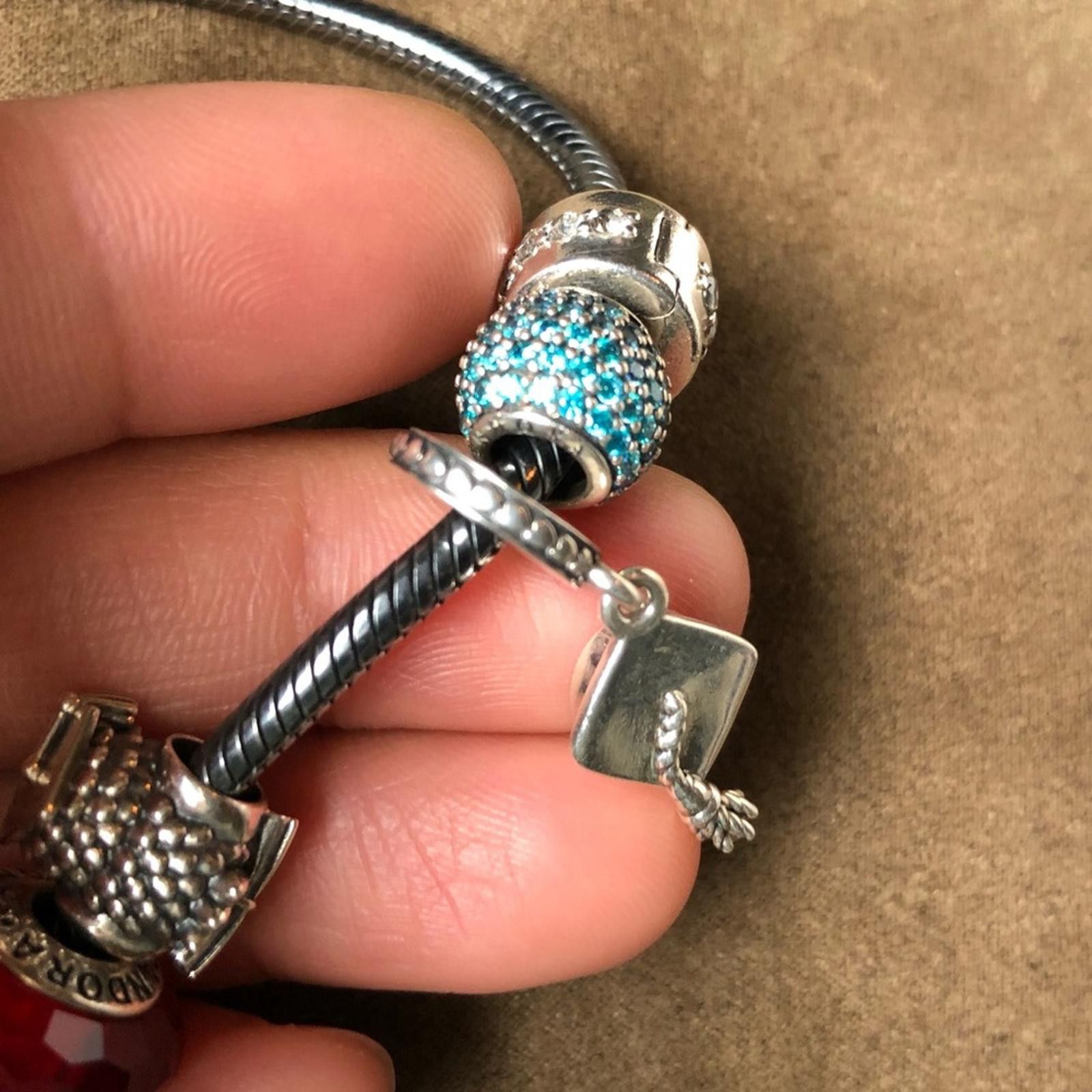 pandora Pandora Oxidized Bracelet with 7 Pandora Charms Size ONE SIZE - 8 Thumbnail