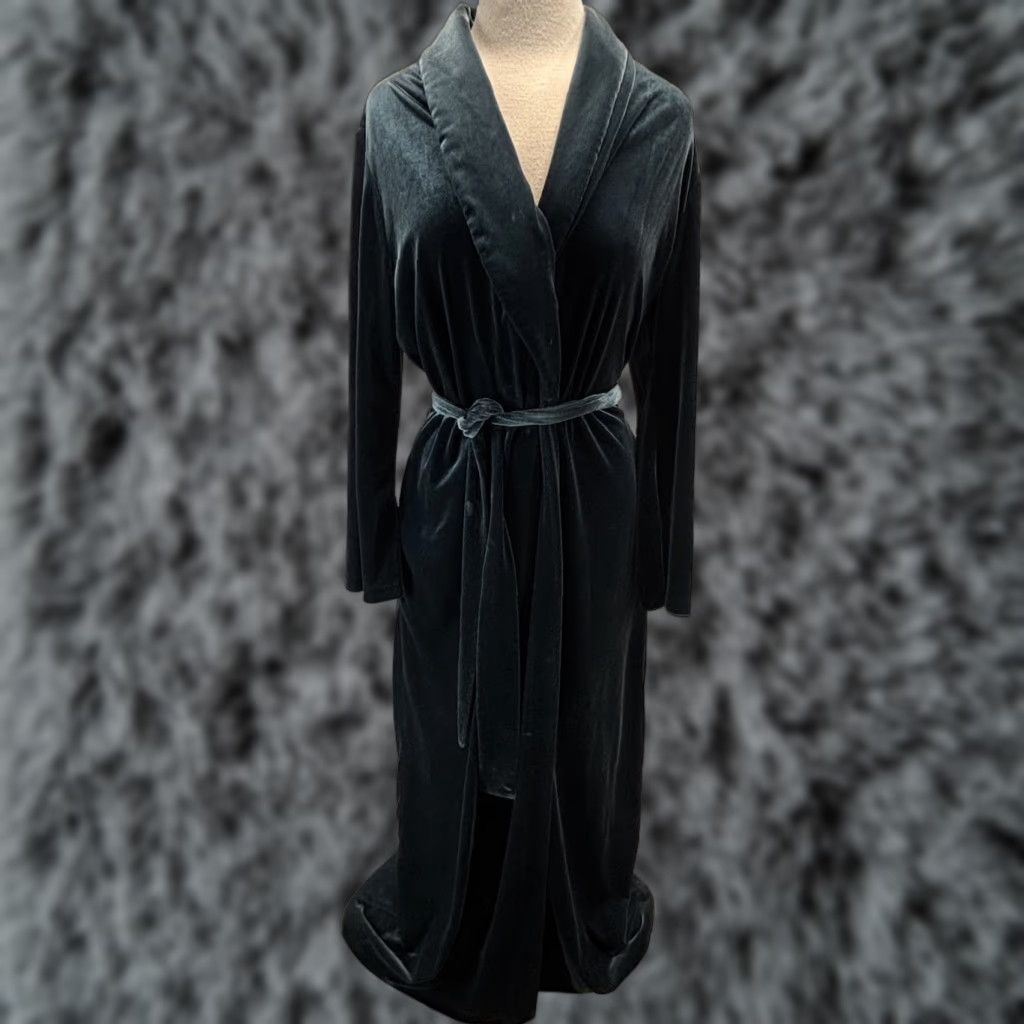 Vintage VINTAGE Diamond Tea Velour Robe Women’s Medium Lounge 1980s Canada Union Made Teal Green Size ONE SIZE - 1 Thumbnail