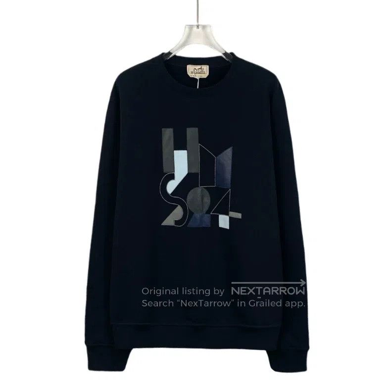 Hermes Hermes Dark Blue Geometric Print Cotton Size US L / EU 52-54 / 3 - 1 Thumbnail