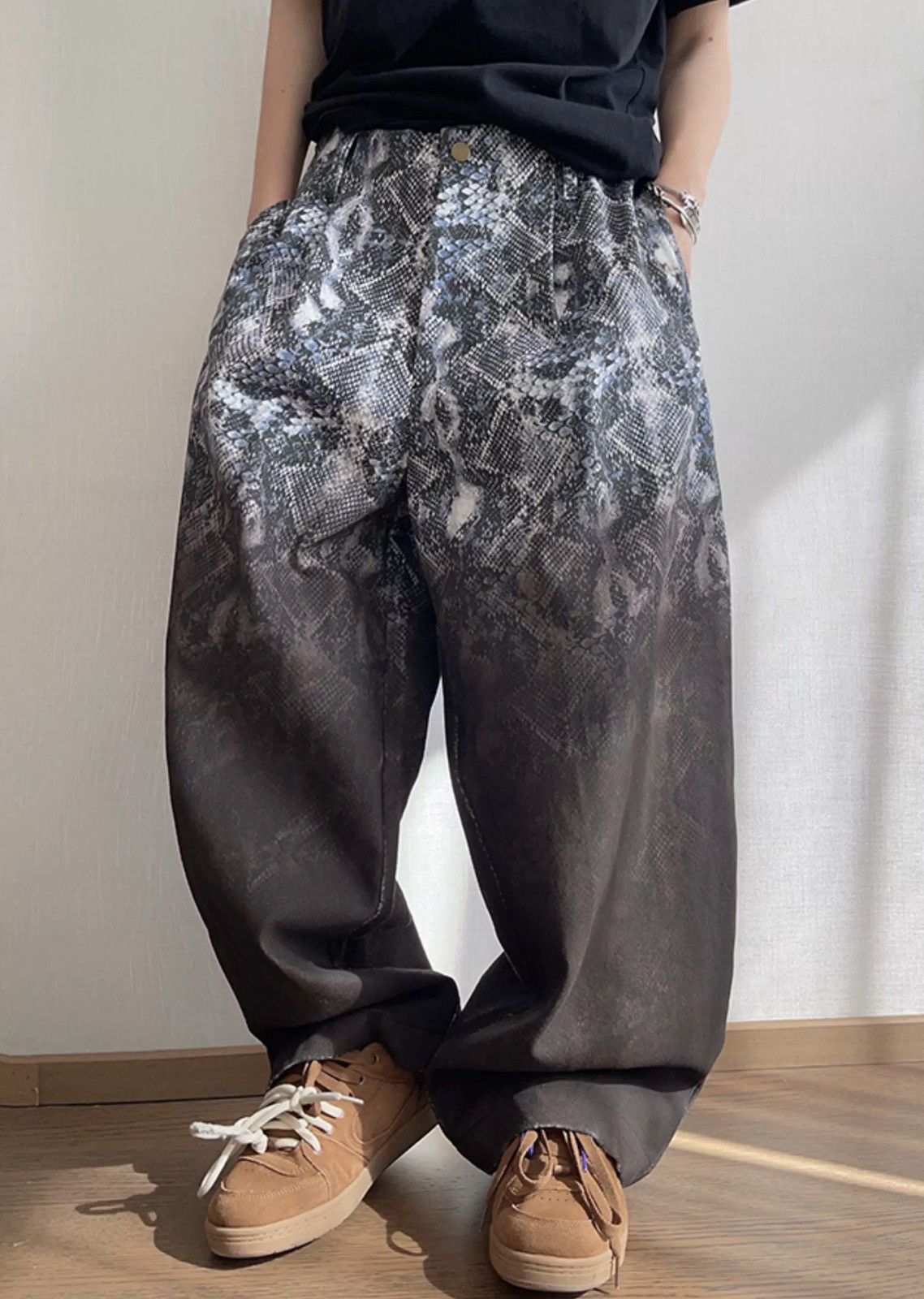 Japanese Brand × Vintage Avant garde punk snake print gradient effect baggy pants Size US 32 / EU 48 - 1 Thumbnail