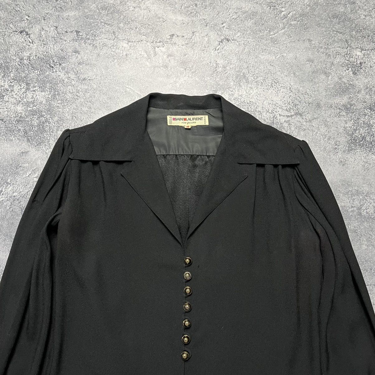 Saint Laurent Paris Vintage 70s Yves Saint Laurent Paris Black Blouse Shirt YSL Size M / US 6-8 / IT 42-44 - 2 Thumbnail