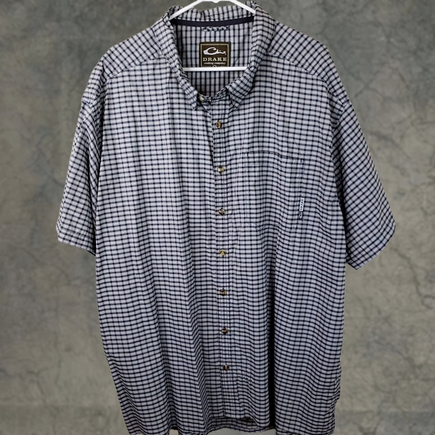 Vintage Drake Shirt Mens 3XL Blue White Plaid Short Sleeve Button Up Nylon Polyester Size US XXL / EU 58 / 5 - 1 Thumbnail