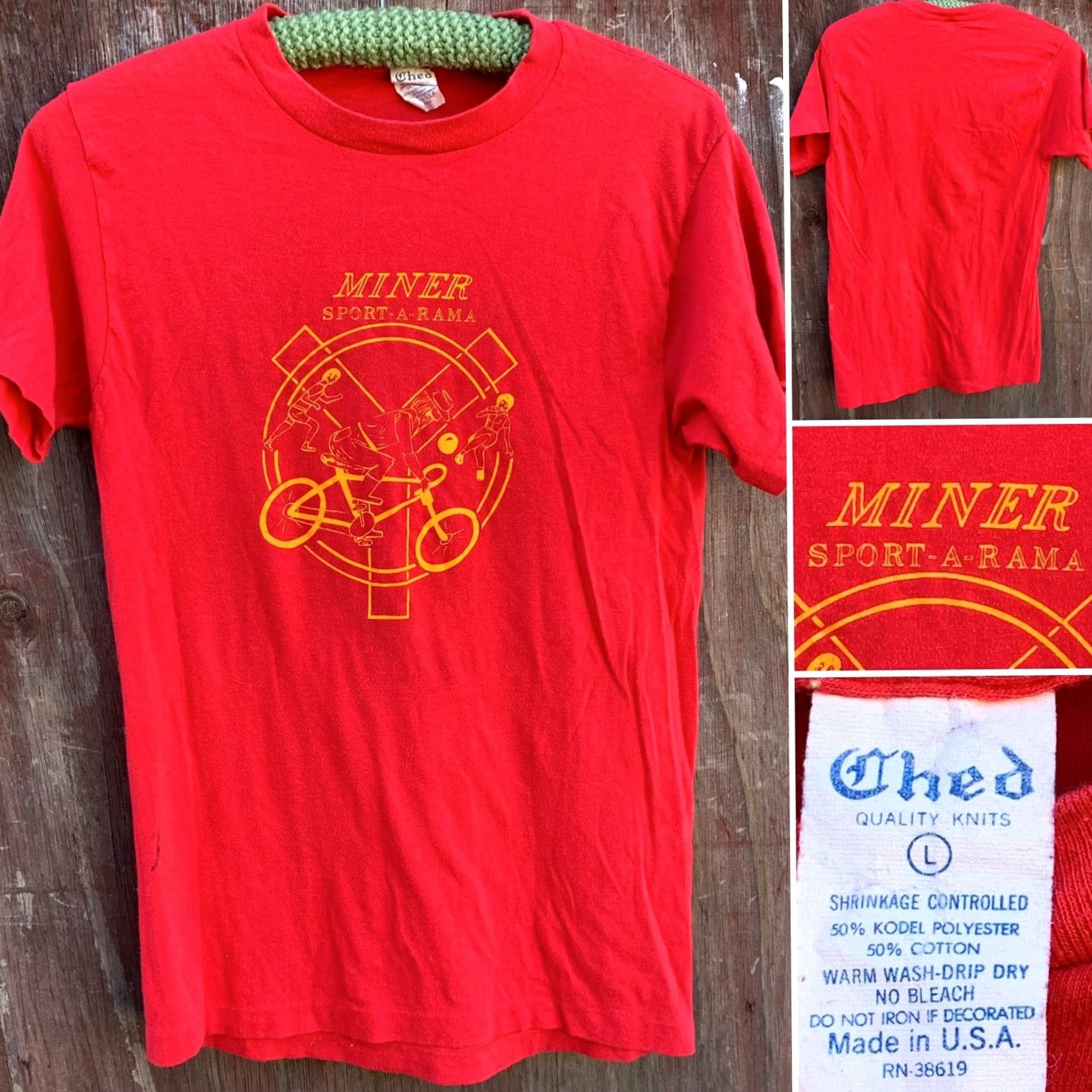 Vintage VINTAGE Ched MINER SPORT-A-RAMA T-Shirt Red 1970s 70s Single Stitch L Mens Graphic Tee USA Sportswear/Beach Size US L / EU 52-54 / 3 - 3 Thumbnail