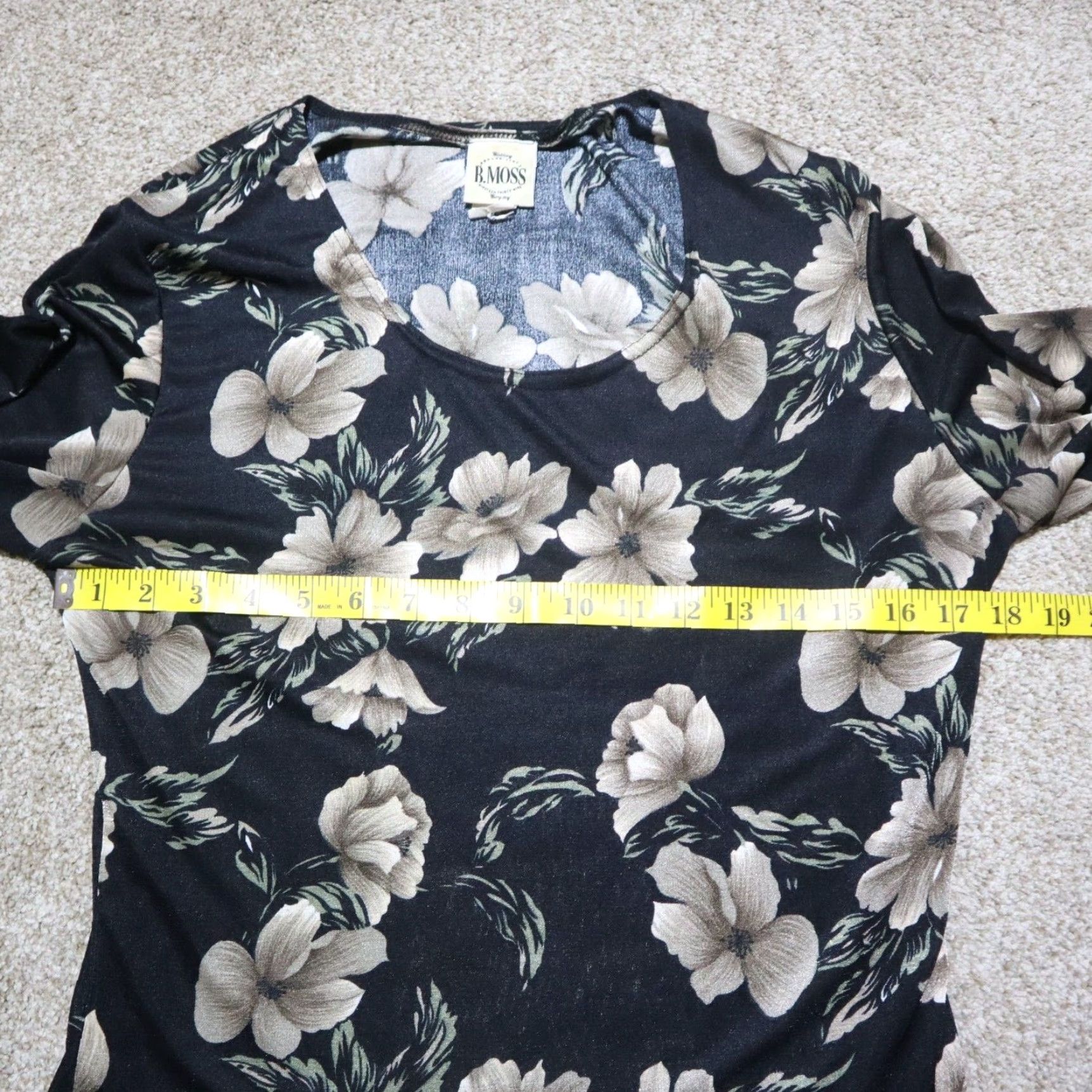 Vintage B. Moss Shirt Women's Size M Black Floral Square Neck 3/4 Sleeve Brown on Black Shirt Top Half Sleeve Flower Vintage No Size M / US 6-8 / IT 42-44 - 4 Thumbnail