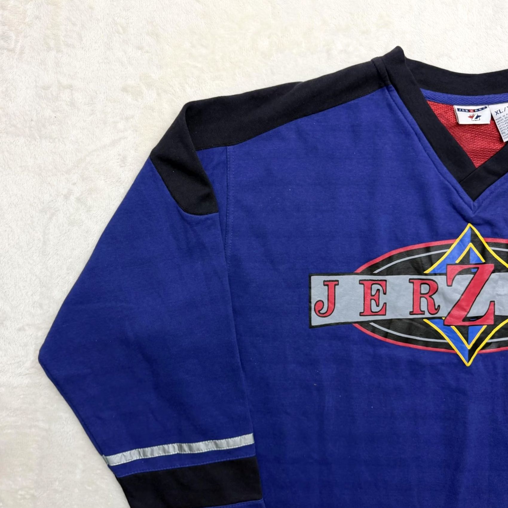 Jerzees VINTAGE Jerzees Shirt Mens XL Blue Long Sleeve V-Neck Hockey Jersey Graphic Logo Size US XL / EU 56 / 4 - 5 Thumbnail