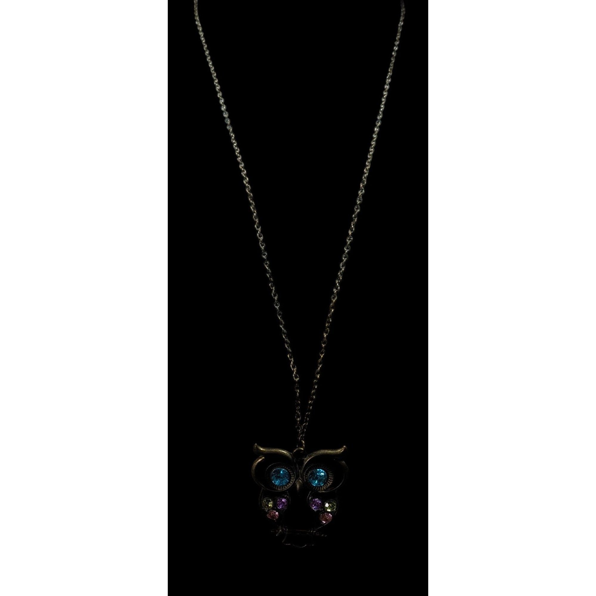 Other Whimsical Owl Themed Rainbow Gemmed Antiqued Gold Tone Penda Size ONE SIZE - 4 Thumbnail