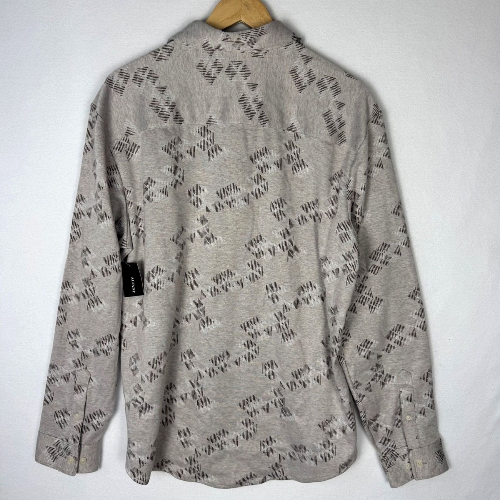 Alfani Alfani Mens XL Silver Cloud Jacquard Knit Button Down Long Sleeve Shirt Size US XL / EU 56 / 4 - 2 Thumbnail
