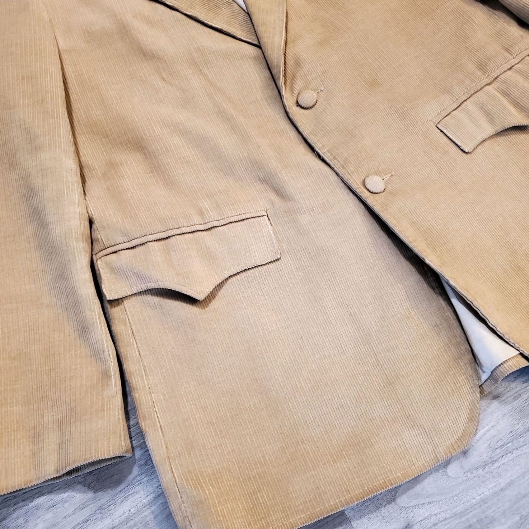 Vintage VINTAGE Pioneer Wear Jacket Mens 46L tan Vtg Corduroy Suede Blazer Western Made USA Size 46R - 4 Thumbnail