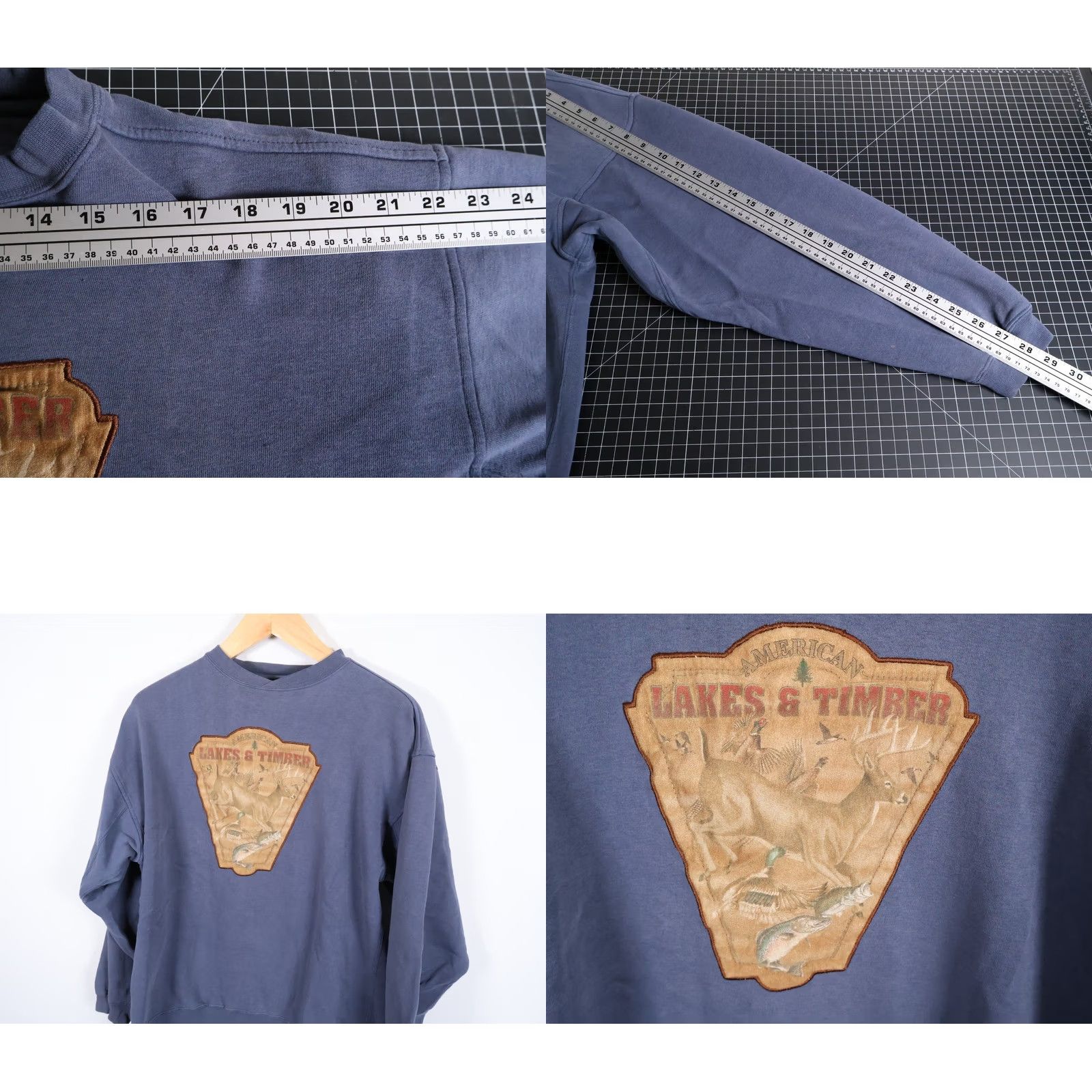 Vintage Lost Terrain Sweatshirt Men Large Blue Scenic Nature Motif Crewneck VTG 90s Outdoor Graphic Print Heavyweight Fleece Pullover Deer Fishing Ancient Size US L / EU 52-54 / 3 - 8 Thumbnail