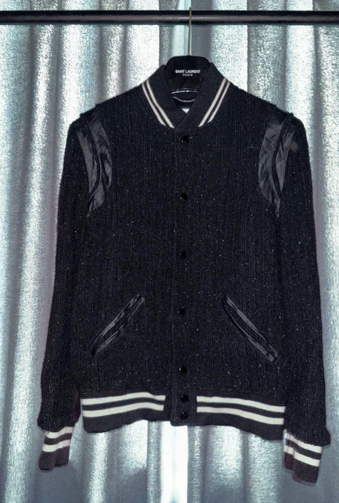 Saint Laurent Paris Saint Laurent SLP 2022FW Black Fine Glitter Varsity Jacket Size US S / EU 44-46 / 1 - 1 Thumbnail