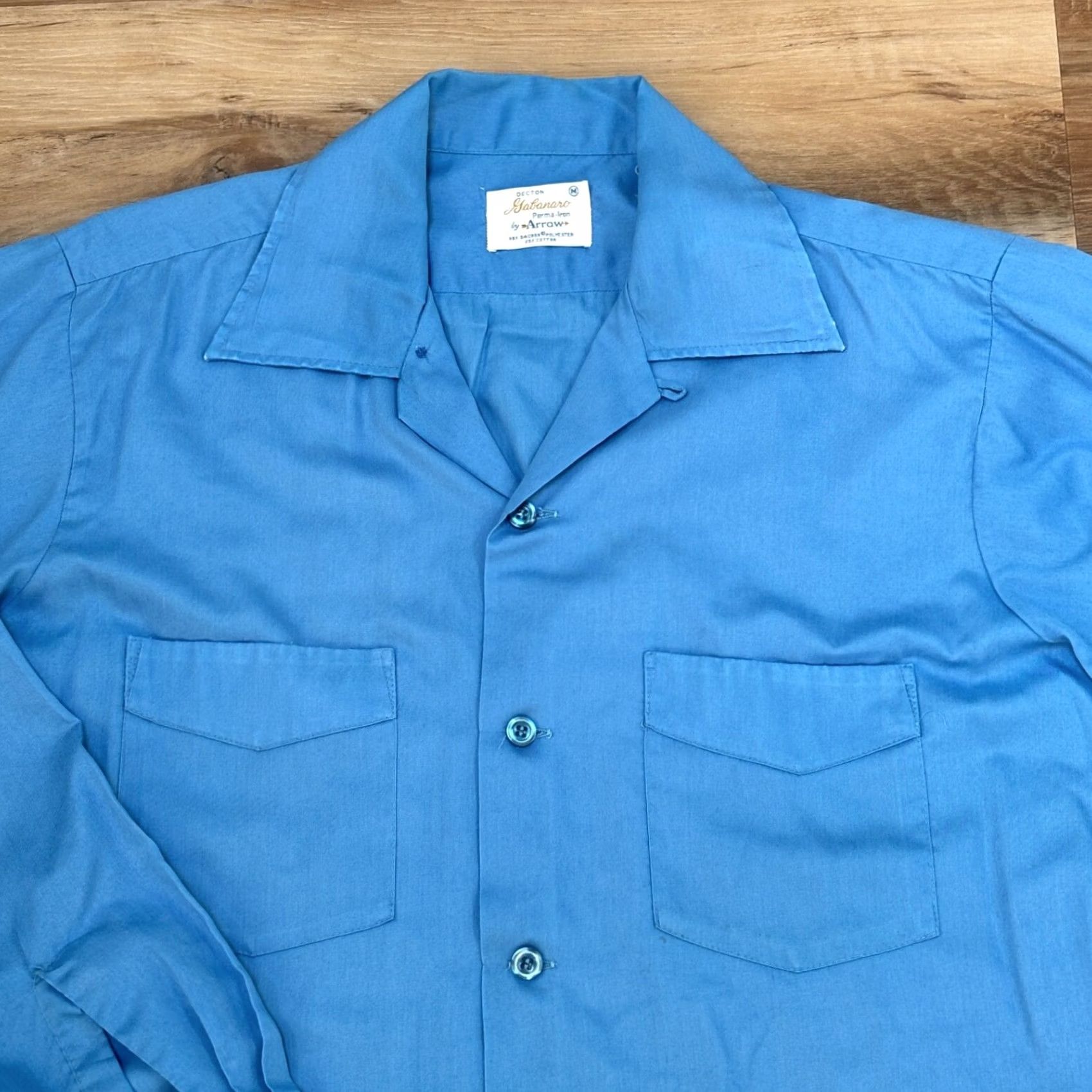Arrow VINTAGE Arrow Gabardine Shirt Mens M Blue Sailor Collar Board Shirt Long Sleeve Casual/Formal Regular Fit Size US M / EU 48-50 / 2 - 3 Thumbnail
