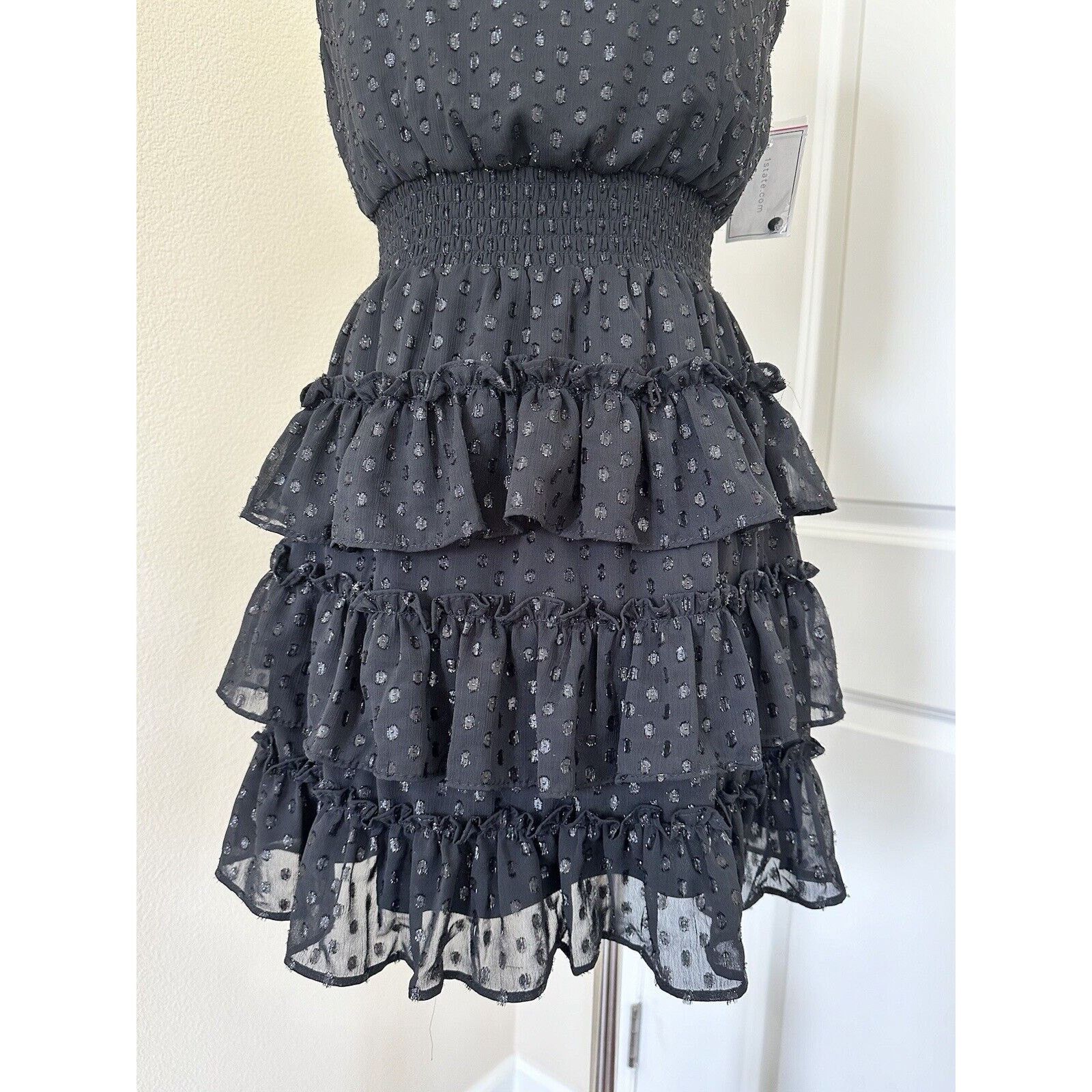 Other Black Smocked Neck Ruffle Tiered Mini Dress 1. State NWT Size S / US 4 / IT 40 - 5 Thumbnail