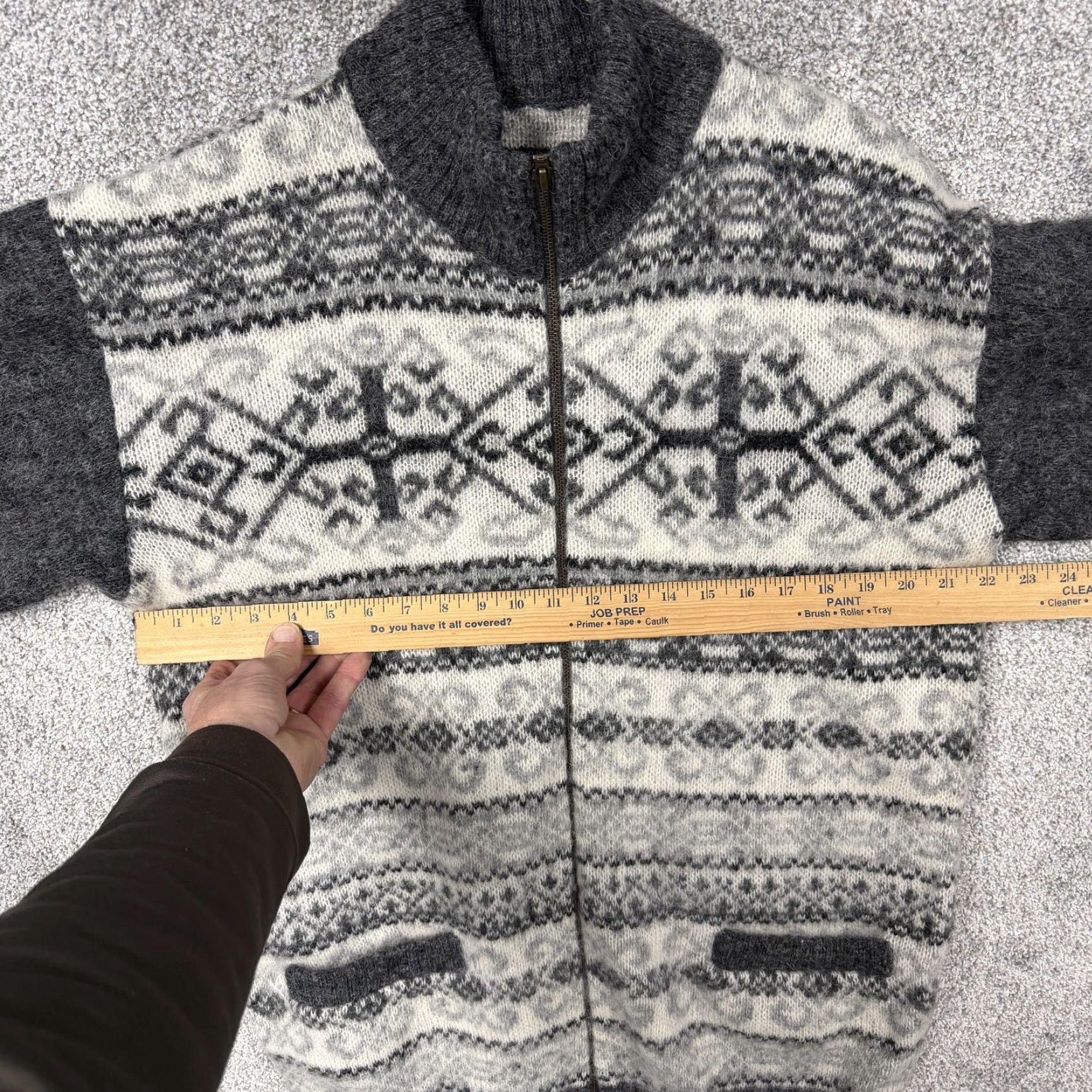 Vintage VTG Freyja Sweater Mens XL Gray Wool Nordic Fair Isle 90s Full Zip Pockets Heavyweight Mock Neck - Size US XL / EU 56 / 4 - 4 Thumbnail