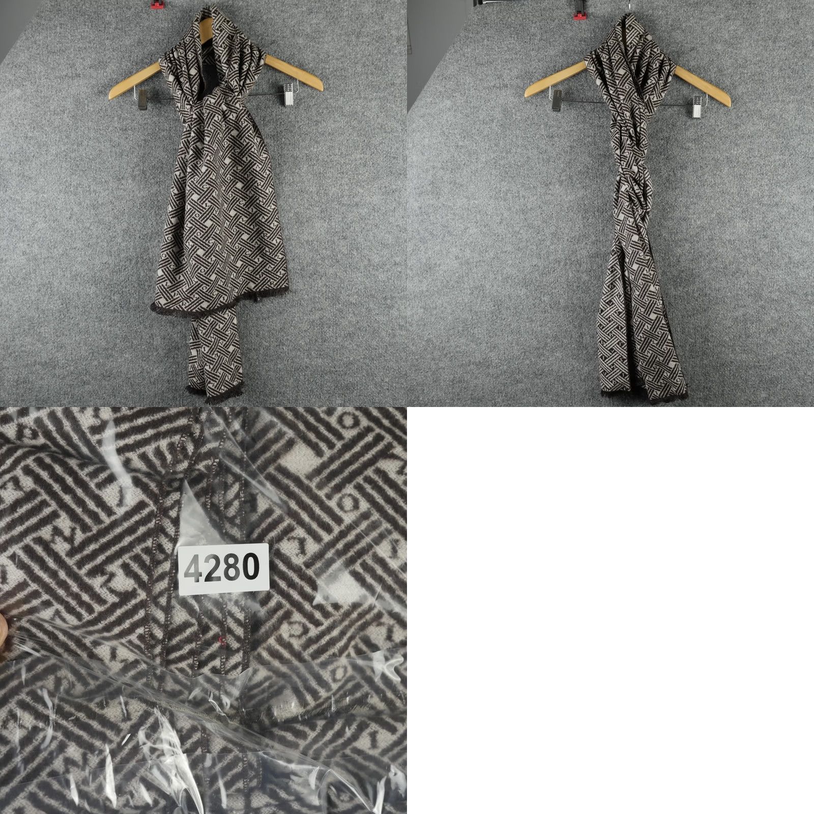 Vintage Carlo Pazolini Scarf Womens One Size Brown Silk Geometric Fringe Neck Warmer Size ONE SIZE - 8 Thumbnail