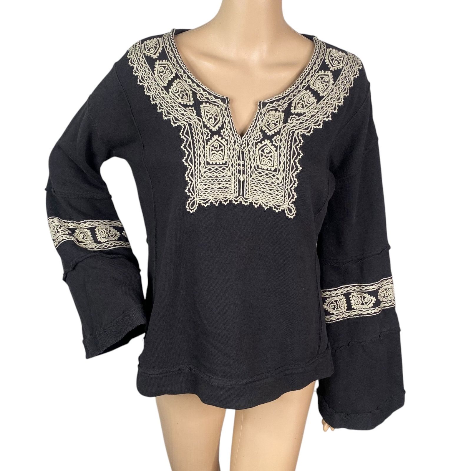 Free People Free People $148 Santa Maria Black Embroidered Pullover XS Size XS / US 0-2 / IT 36-38 - 6 Thumbnail
