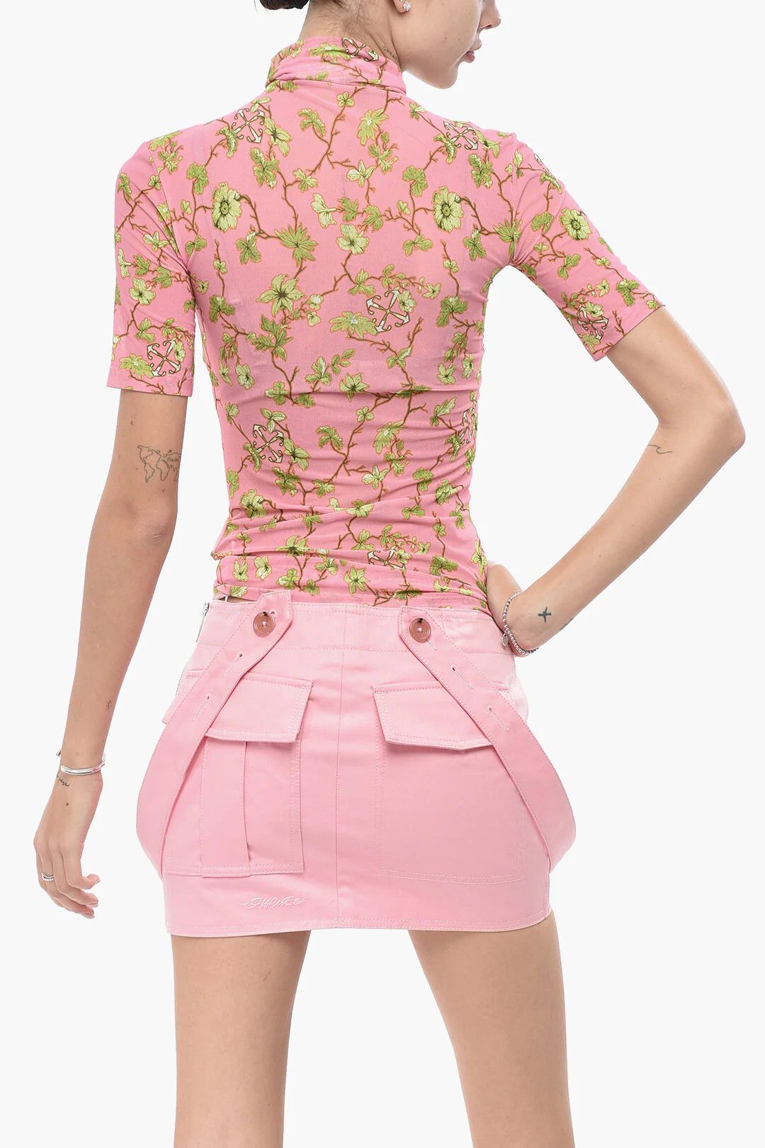Off-White og1mm0426 Floral Tulle Hi-neck Top in Pink Size XS / US 0-2 / IT 36-38 - 2 Thumbnail