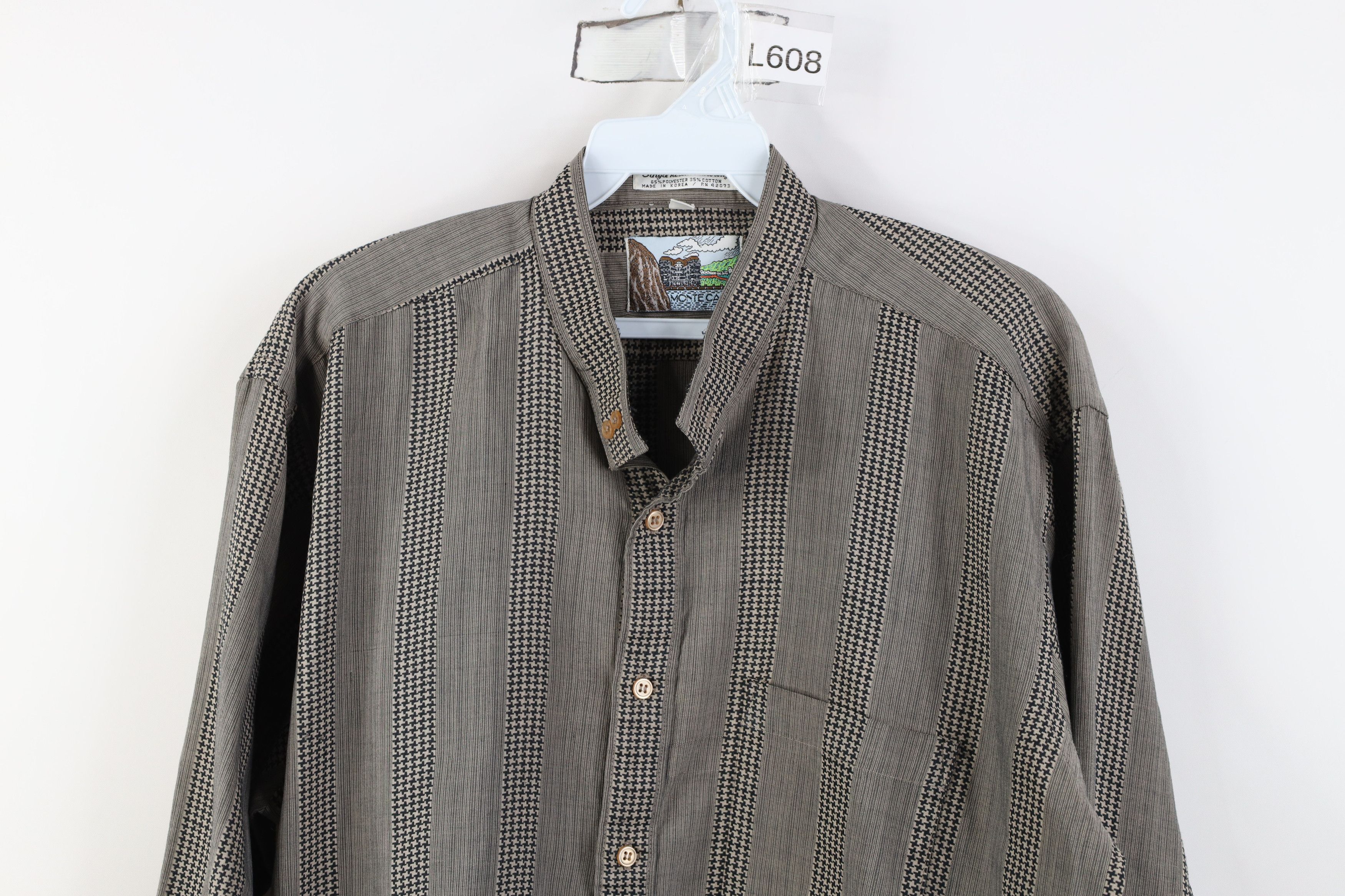 Vintage Vintage 90s Streetwear Houndstooth Band Collar Button Shirt Size US L / EU 52-54 / 3 - 2 Thumbnail