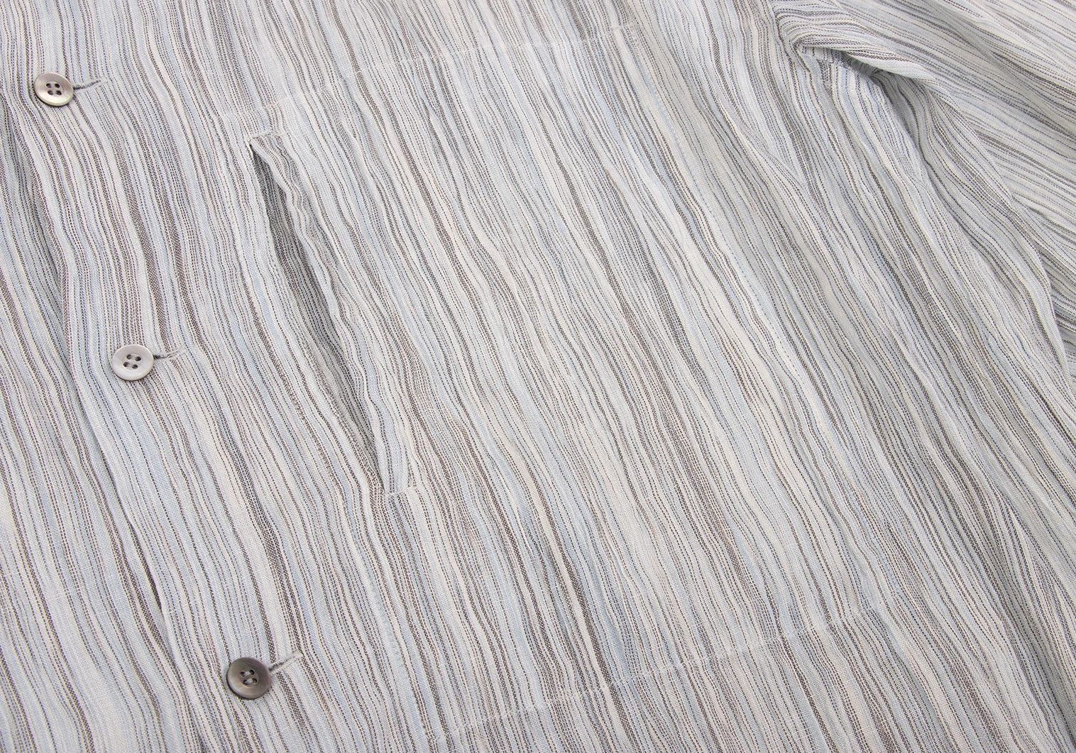 Issey Miyake Linen Striped Open Collar Shirt in Light Blue, Black, White Size US L / EU 52-54 / 3 - 7 Thumbnail