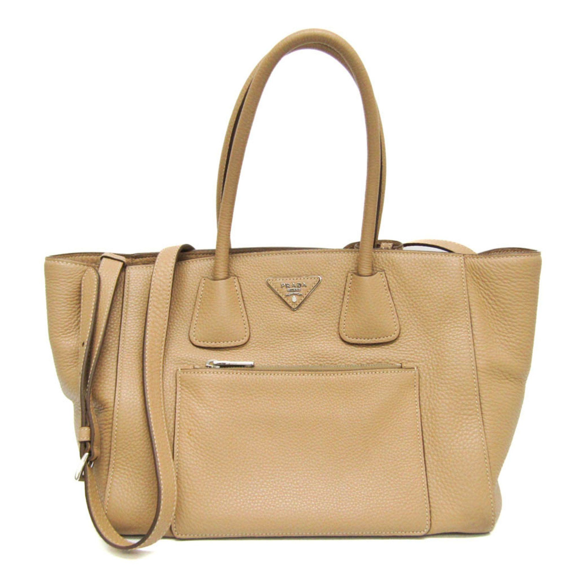 Prada Bn2626 Women's Leather Handbag,shoulder Bag Beige