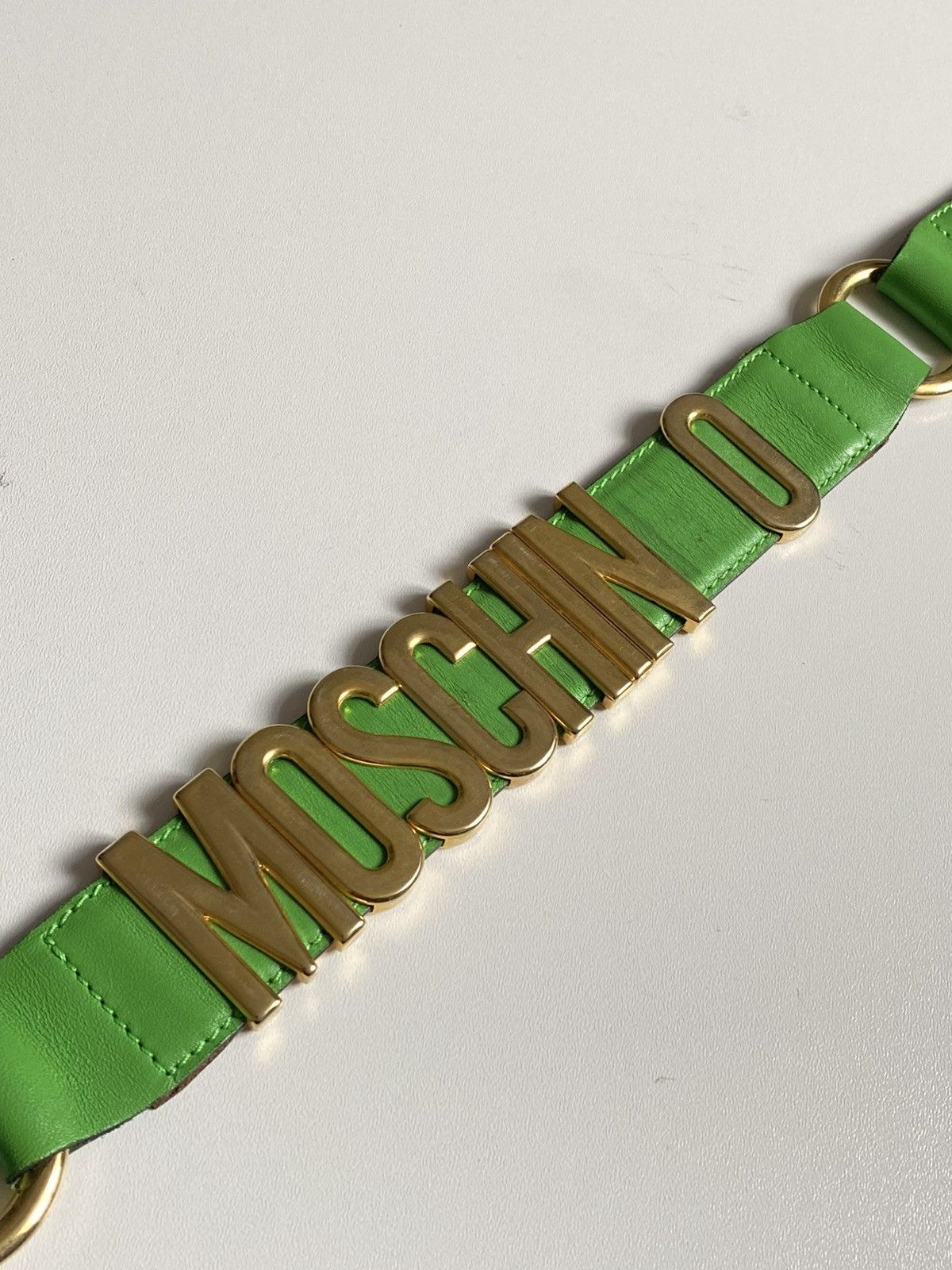 Moschino Moschino Logo Leather Belt Green Gold Logo Size ONE SIZE - 9 Thumbnail