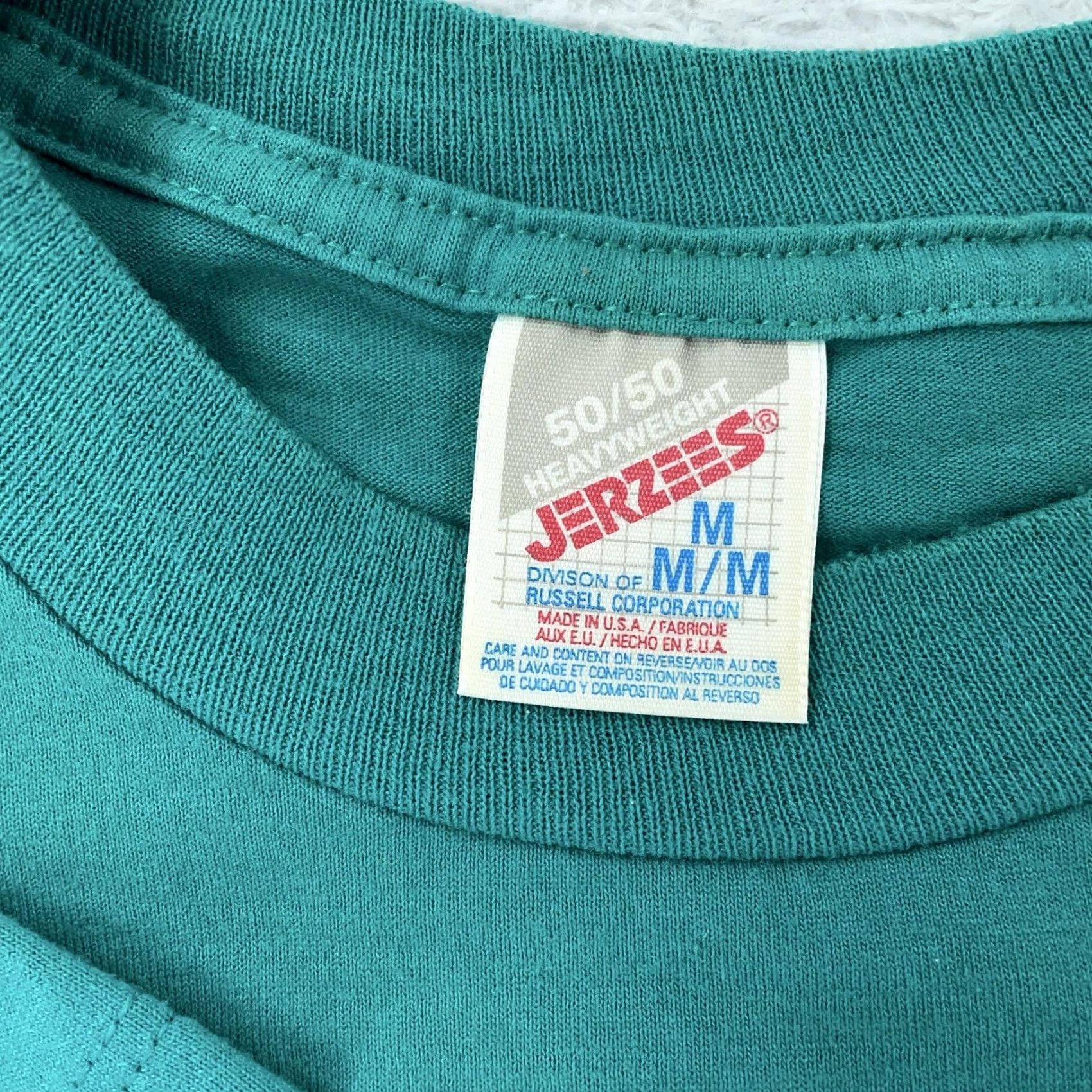 Jerzees VINTAGE Jerzees T-Shirt Mens S Teal 50/50 Heavyweight Made in USA 90s Green Crew Neck Short Sleeve Size US S / EU 44-46 / 1 - 7 Thumbnail
