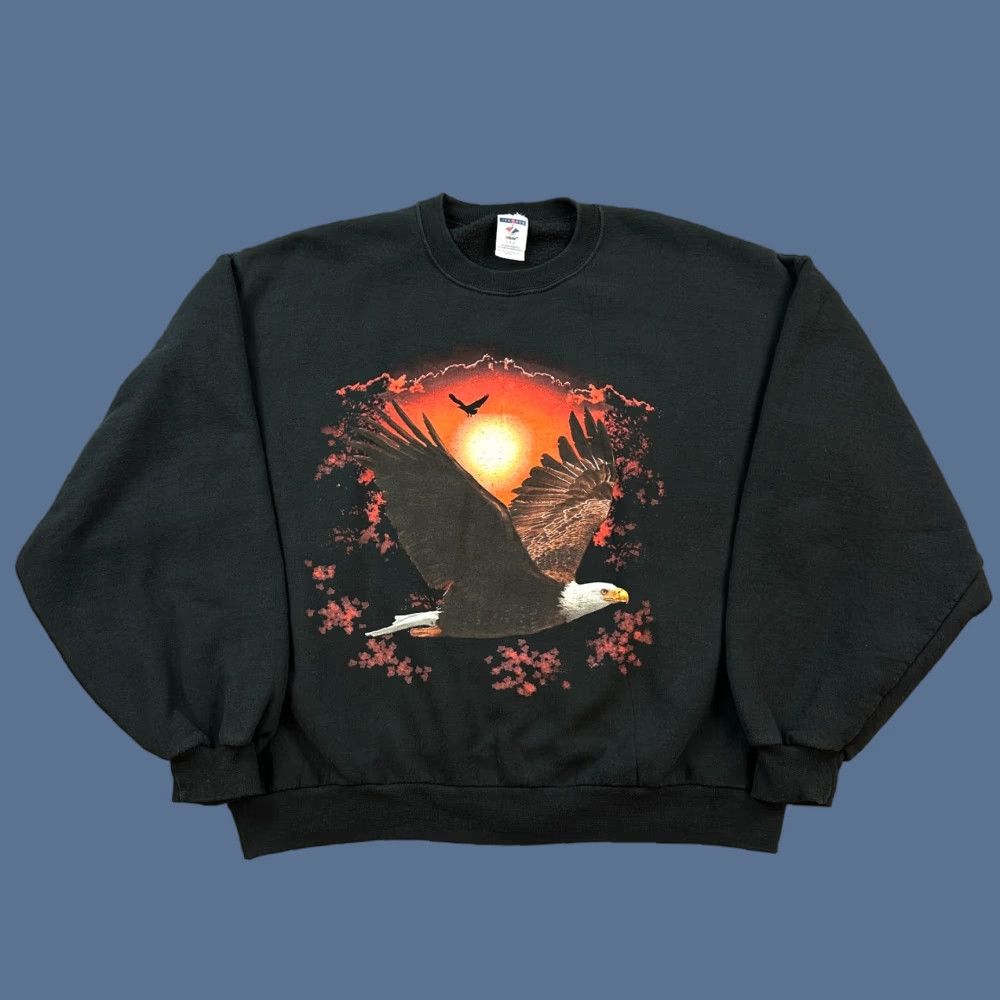 Jerzees VINTAGE Jerzees Sweatshirt Mens L Black Bald Eagle Graphic Pullover Y2K Shirt Mens Large Black Bald Eagle 90s USA Graphic Print Pullover Hoodie? Size US L / EU 52-54 / 3 - 1 Thumbnail