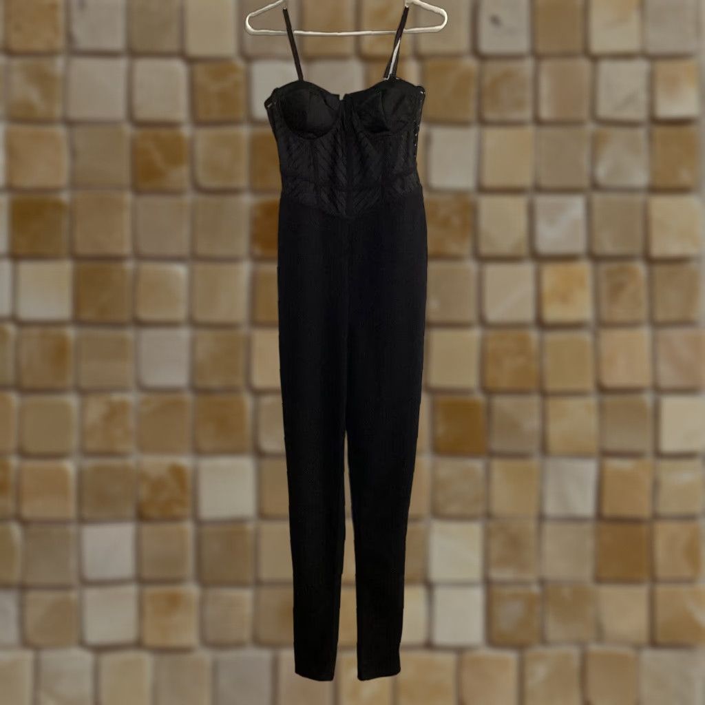 Vintage New Iris Romper Size Large Black Sexy Sleeveless Padded Bra Jumper Sheer, Women's