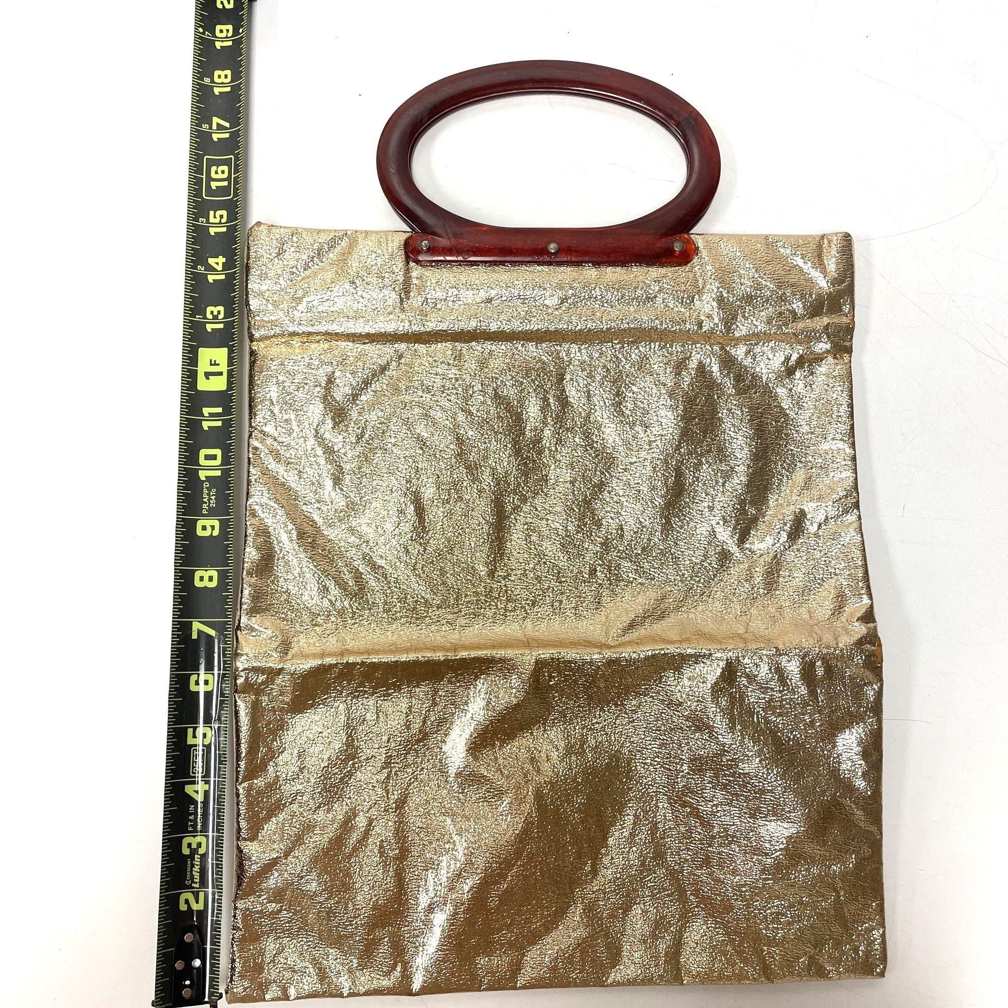 Other Vtg Lady's Pride HandBag Shiny METALLIC GOLD Purse Size ONE SIZE - 9 Thumbnail