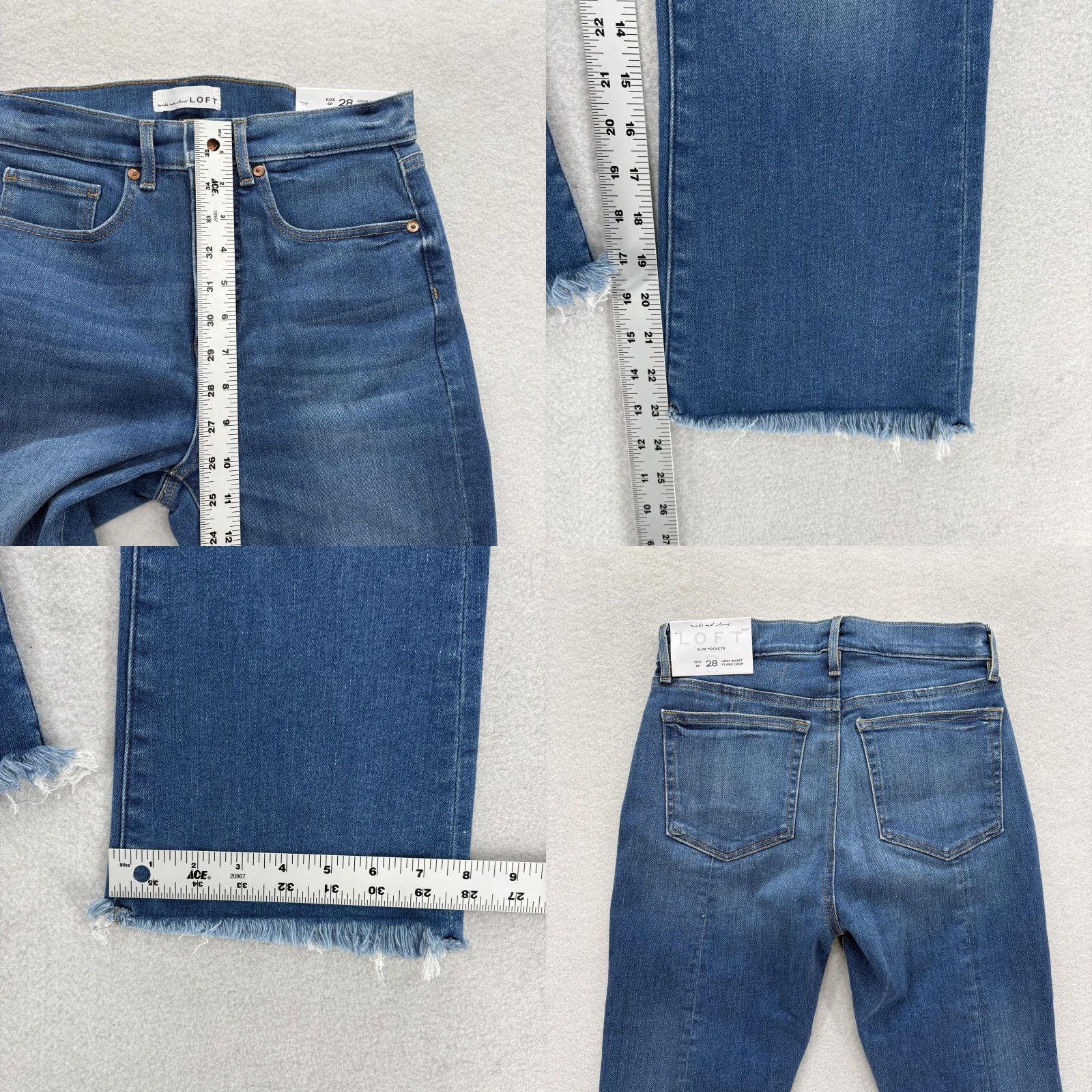 Loft LOFT Jeans Womens 6P Blue High Waist Flare Crop Raw Hem Stretch Denim Petite Jeans Size 28" / US 6 / IT 42 - 8 Thumbnail