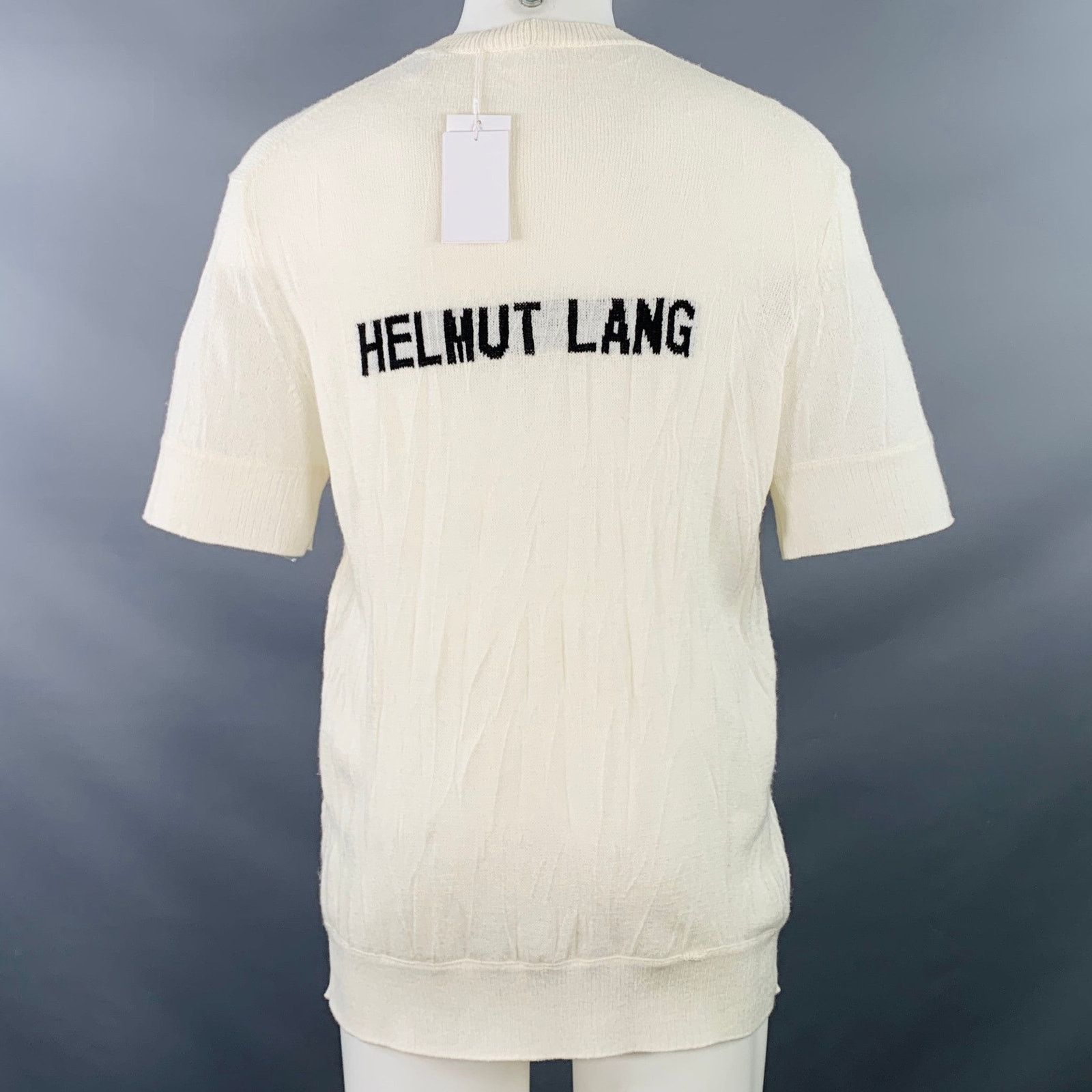 Helmut Lang Cream Ivory Knit Merino Wool Crushed Short Sleeve T-shirt Size US S / EU 44-46 / 1 - 4 Thumbnail