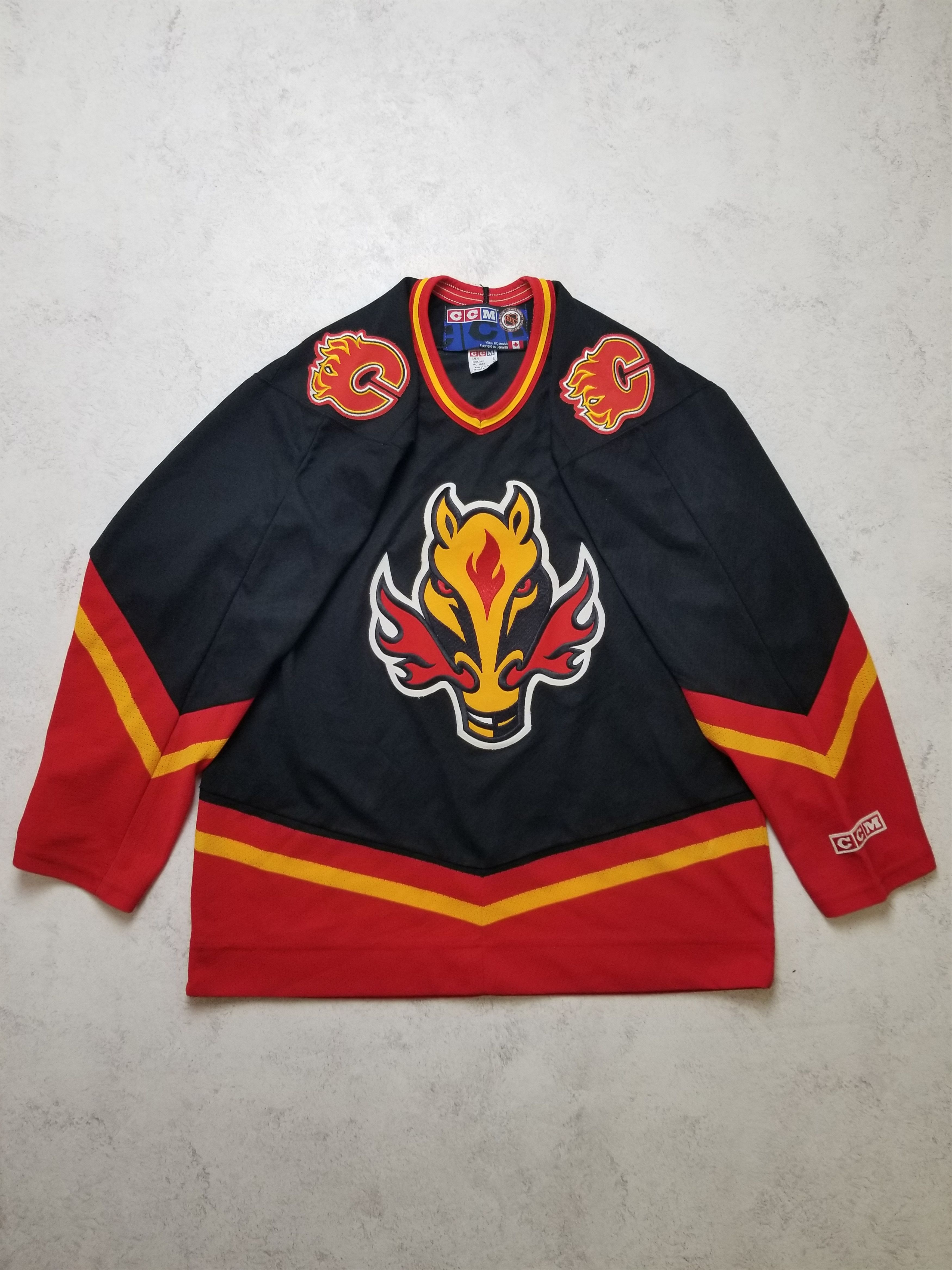 Ccm Vintage CCM Calgary Flames Blasty Horse Head Jersey Size US L / EU 52-54 / 3 - 3 Thumbnail