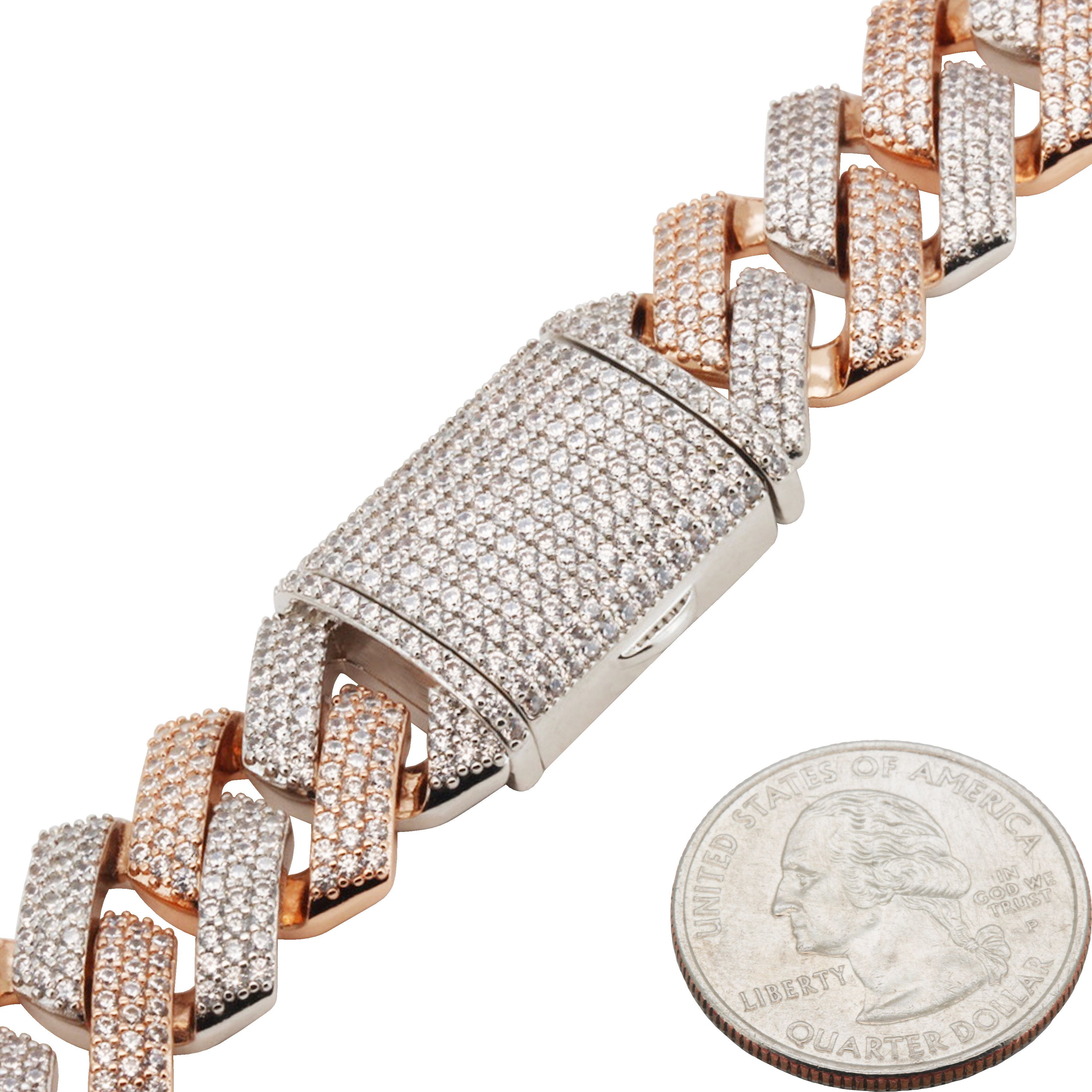 Other 14k White/Rose GP AAA CZ 18mm Cuban Link Bracelet 8.5” Size ONE SIZE - 2 Thumbnail