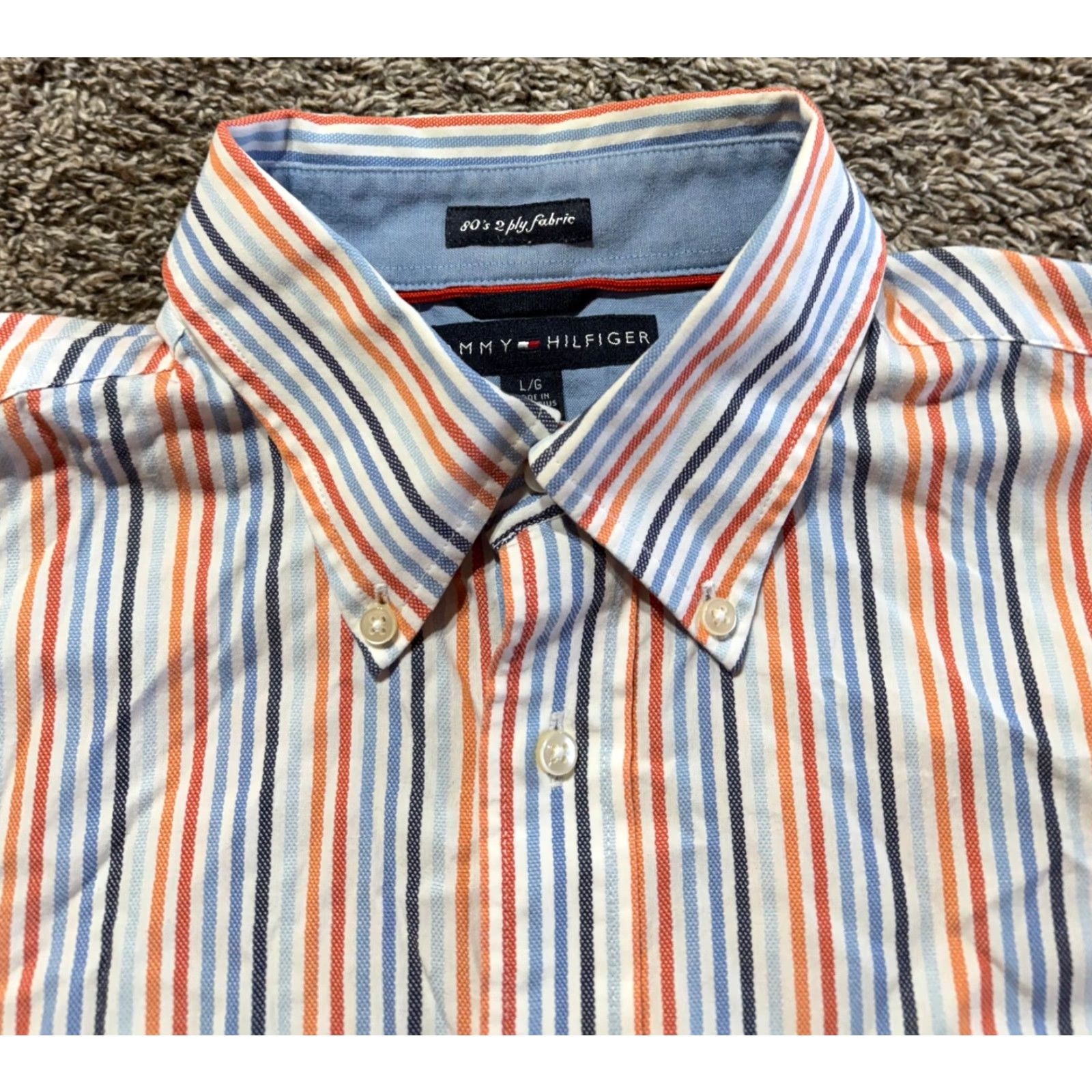 Tommy Hilfiger VINTAGE Tommy Hilfiger Mens Shirt Button-Down Size Large Striped Orange Blue 80s 2 Ply Size US L / EU 52-54 / 3 - 2 Thumbnail