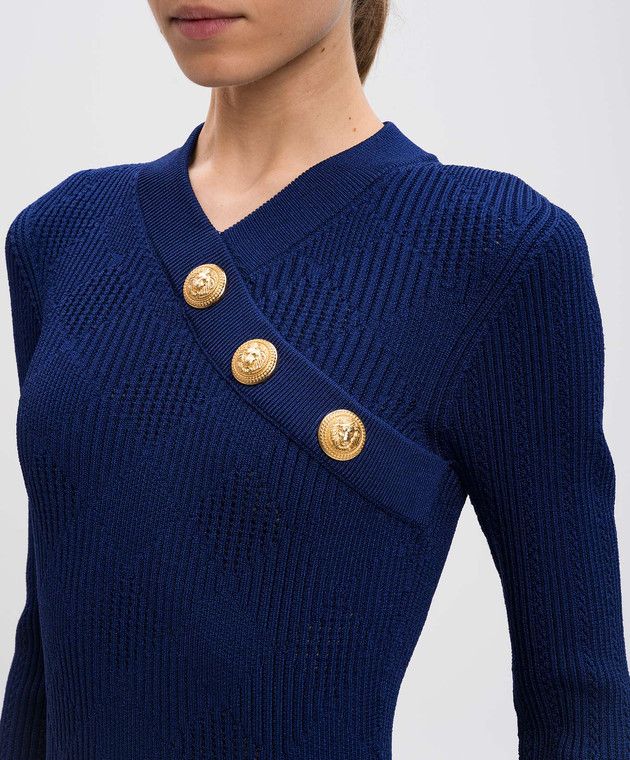 Balmain o1s1wg111025 Rib-Knit Surplice Mini Dress in Blue Size S / US 4 / IT 40 - 5 Thumbnail
