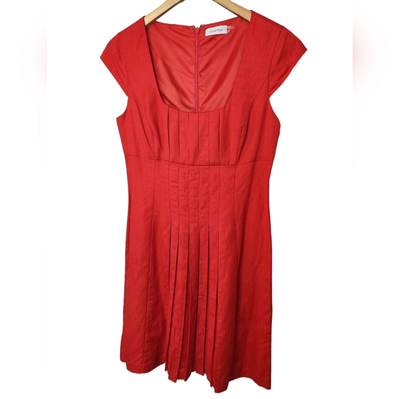 Calvin Klein Calvin Klien Red Linen pleated fit and flare dress 8 Size M / US 6-8 / IT 42-44 - 8 Thumbnail