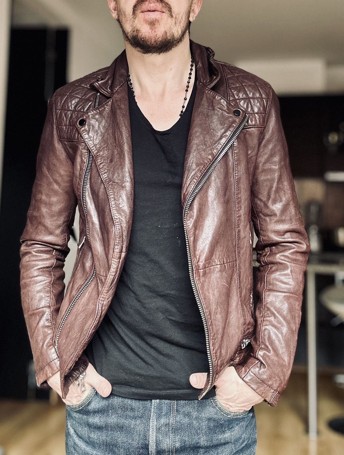 Allsaints All Saints Biker Conroy Lamb Leather Jacket XS Brown Size US XS / EU 42 / 0 - 7 Thumbnail
