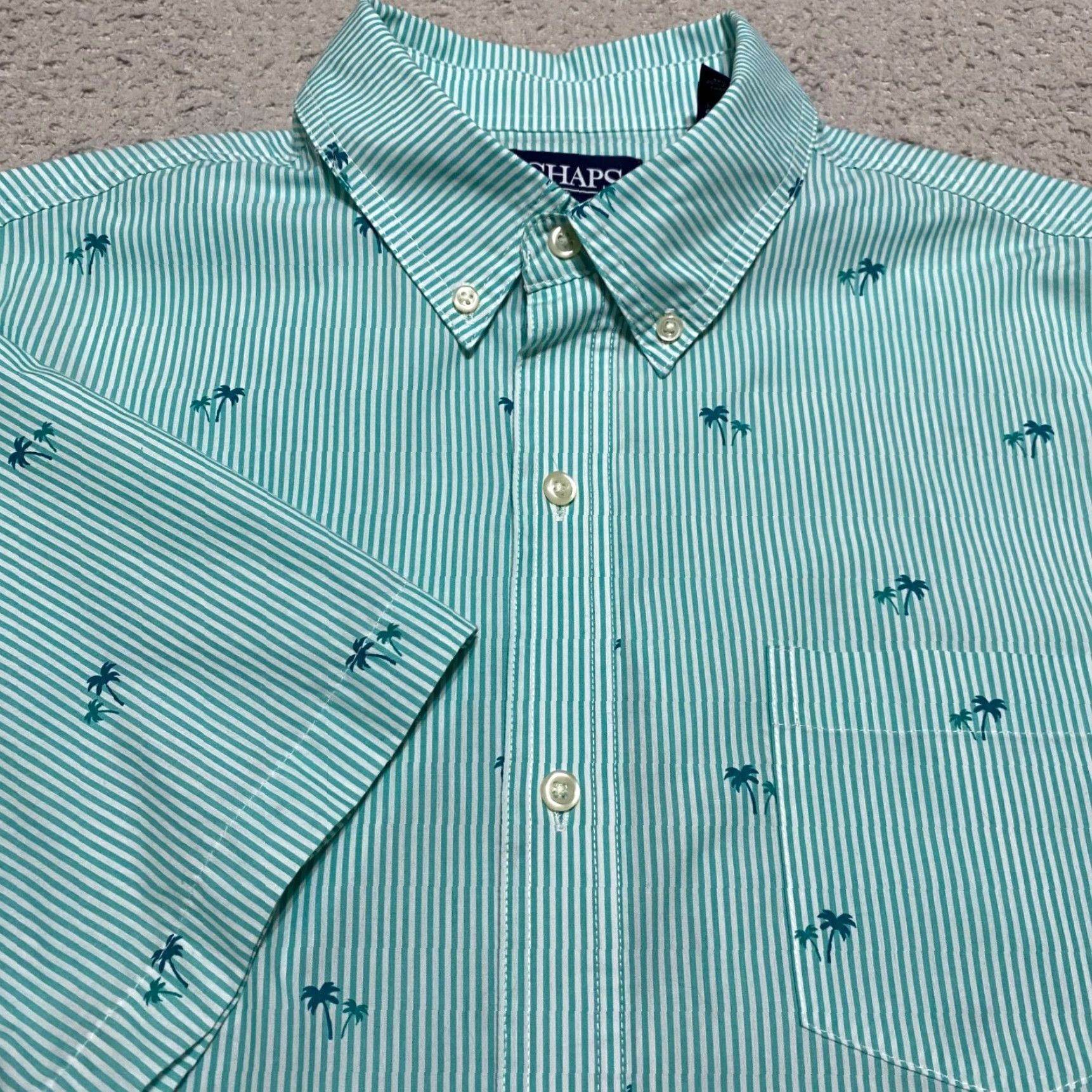 Chaps Chaps Mens Shirt Green Striped Tropical Button-Down Easy Care Shirt Adult Large Nike Size US L / EU 52-54 / 3 - 5 Thumbnail