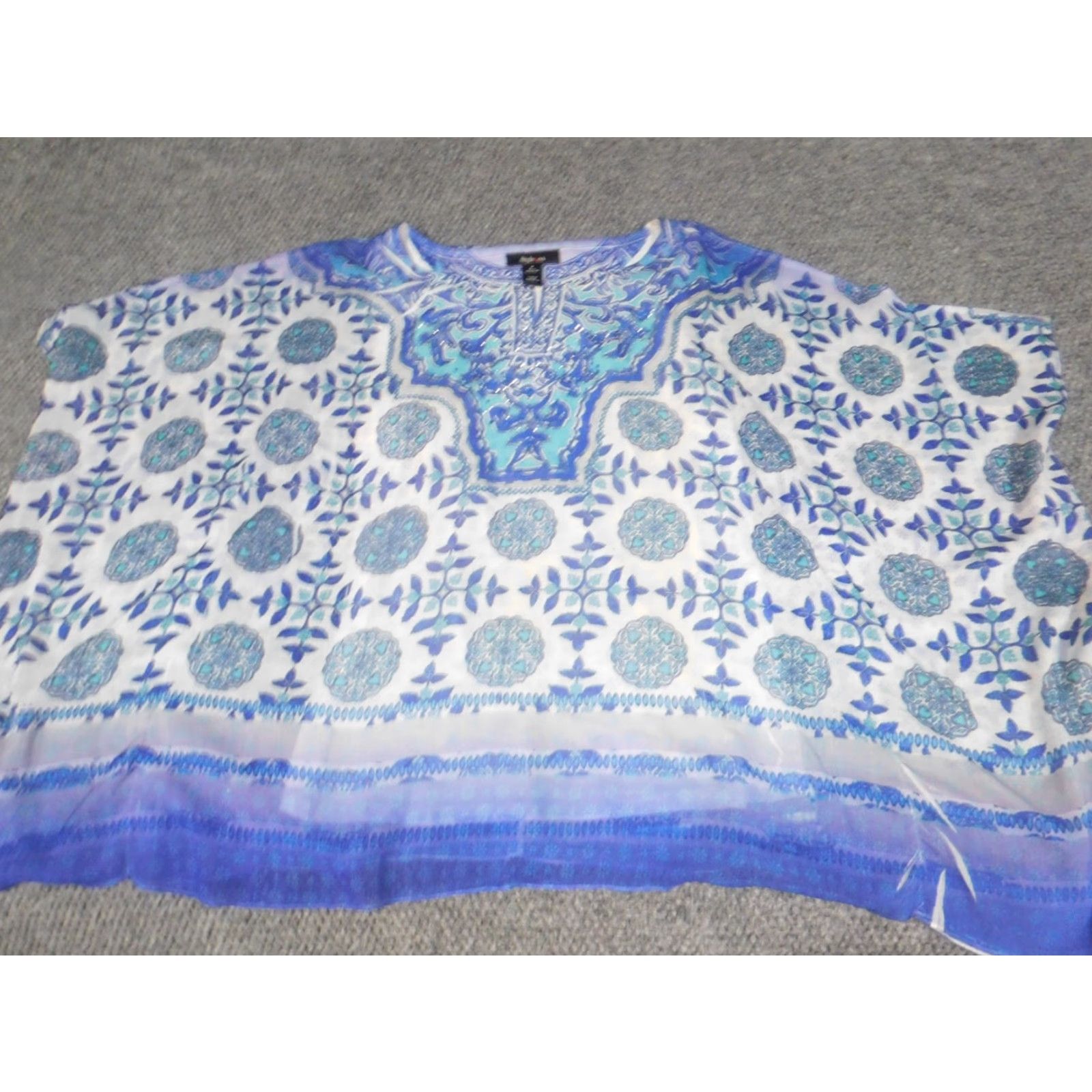 Vintage Style&Co Womens Blouse Cap Sleeve Medium Blue Crew Neck Pullover Ruffle Casual Regular Classic Polyester Rayon Vintage No Blouse Size M / US 6-8 / IT 42-44 - 2 Thumbnail