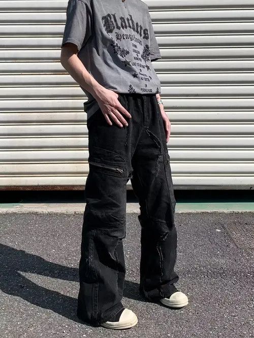 Designer × Vintage faded damaged ripped flared cargo pants Size US 32 / EU 48 - 1 Thumbnail