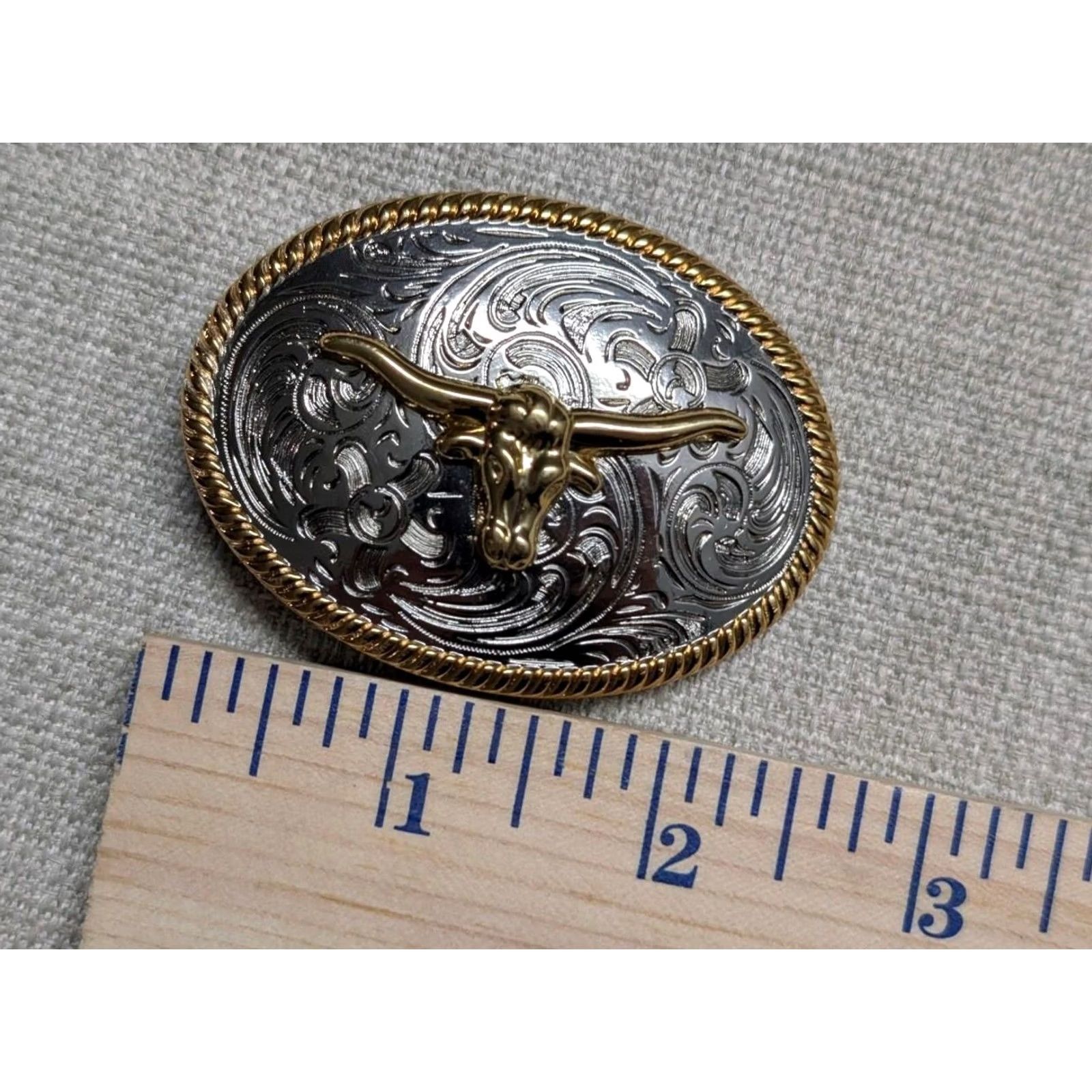 Vintage VINTAGE WESTERN Belt Buckle LONG HORN steer COWBOY gold/silver RODEO Mens Size ONE SIZE - 4 Thumbnail