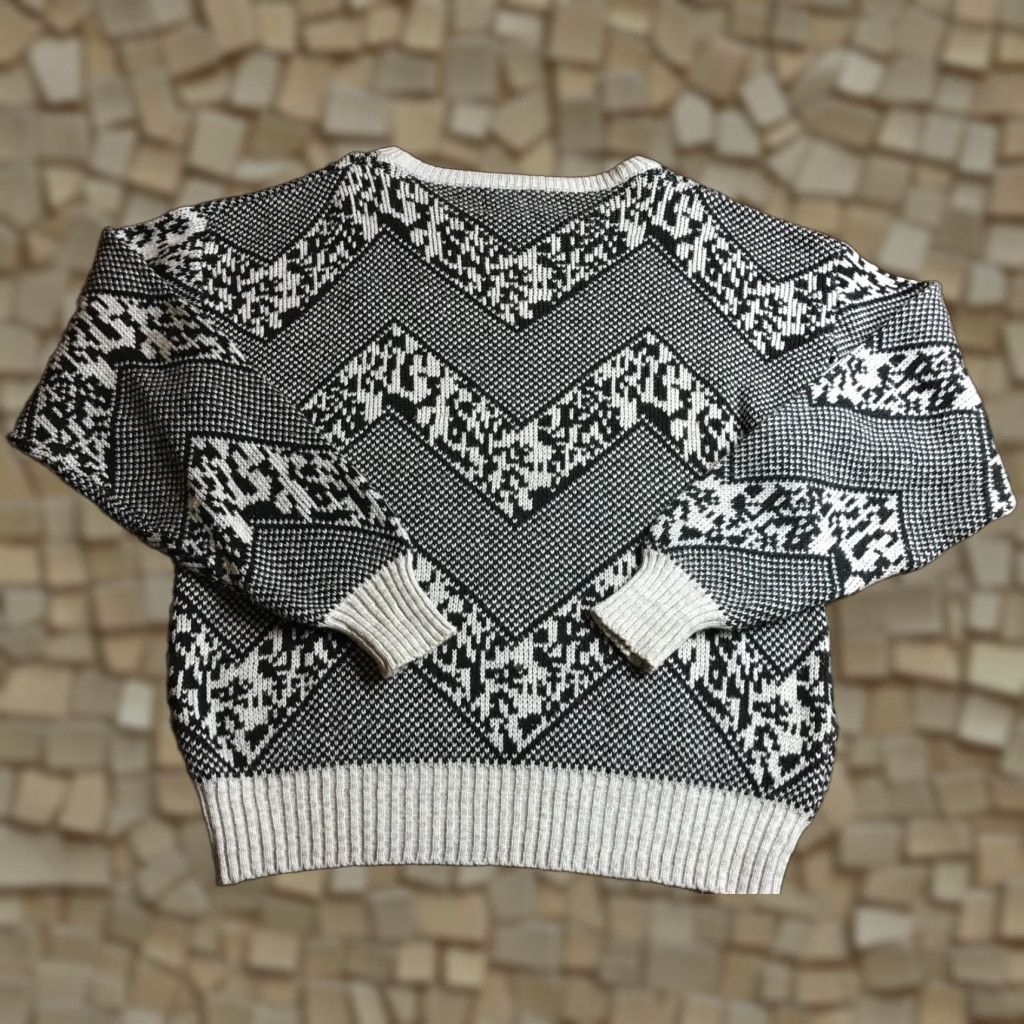 Vintage Chart Well Sweater Men's Size Large Gray Black Geometric Vintage Pullover Size US L / EU 52-54 / 3 - 1 Thumbnail