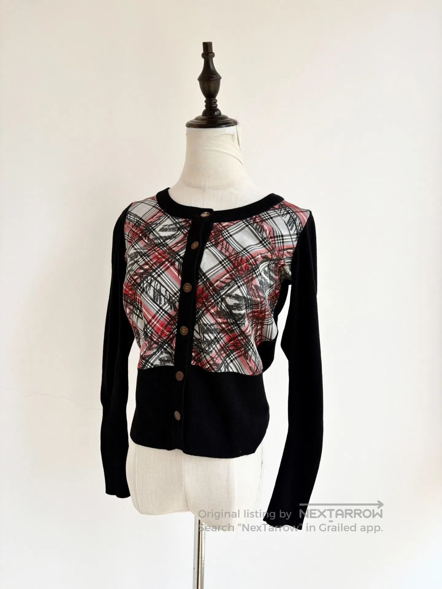 Vivienne Westwood Vivienne Westwood Gray Red Plaid Graffiti Knit Cardigan. Size M / US 6-8 / IT 42-44 - 1 Thumbnail