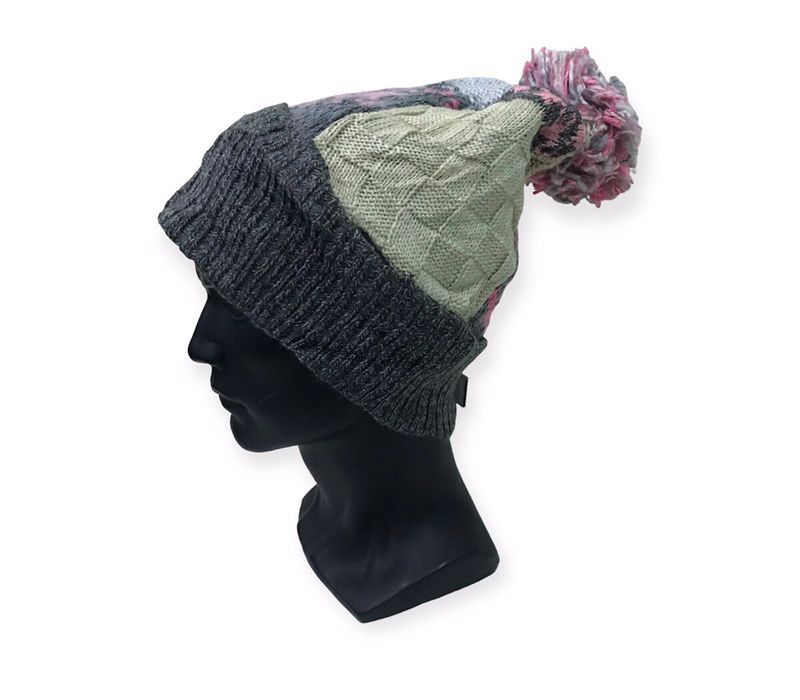 image of Patchwork Bobble Beanie Hat, Men's