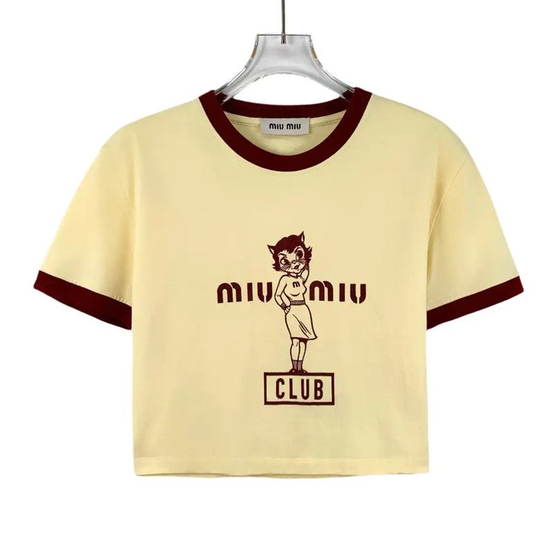 Miu Miu Miu Miu Yellow Cotton T-Shirt for Women 0089 Size S / US 4 / IT 40 - 1 Thumbnail