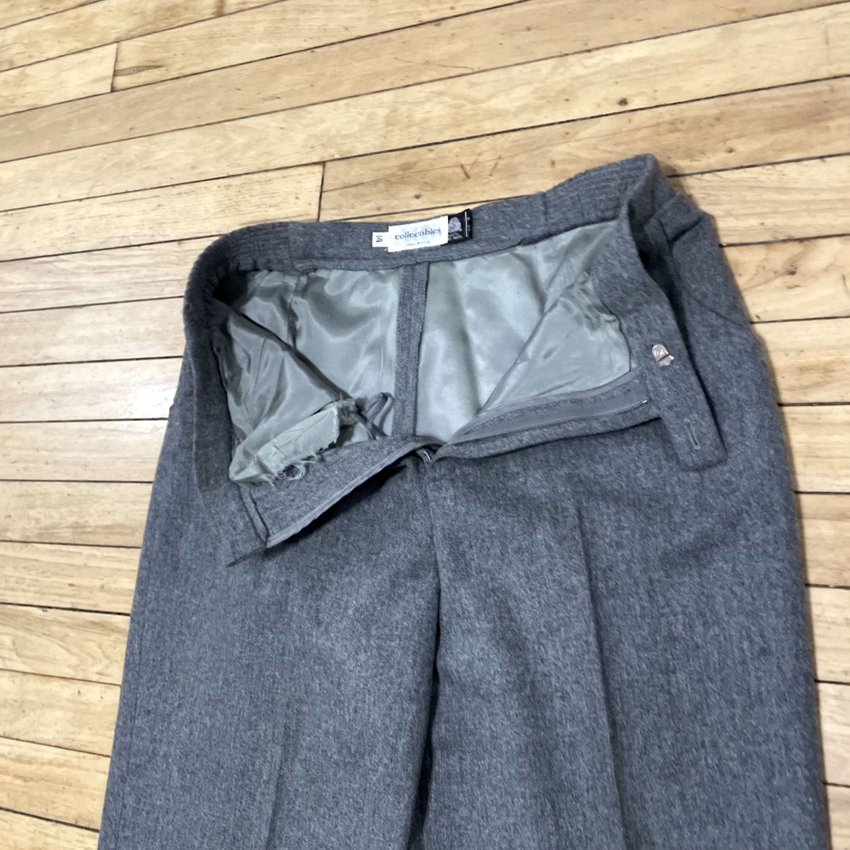 Vintage VINTAGE Collectibles Gray Wool Dress Pants Women 14 32x30 Flat Front Zipper Button USA Made Professional Size 36" / US 14 / IT 50 - 6 Thumbnail