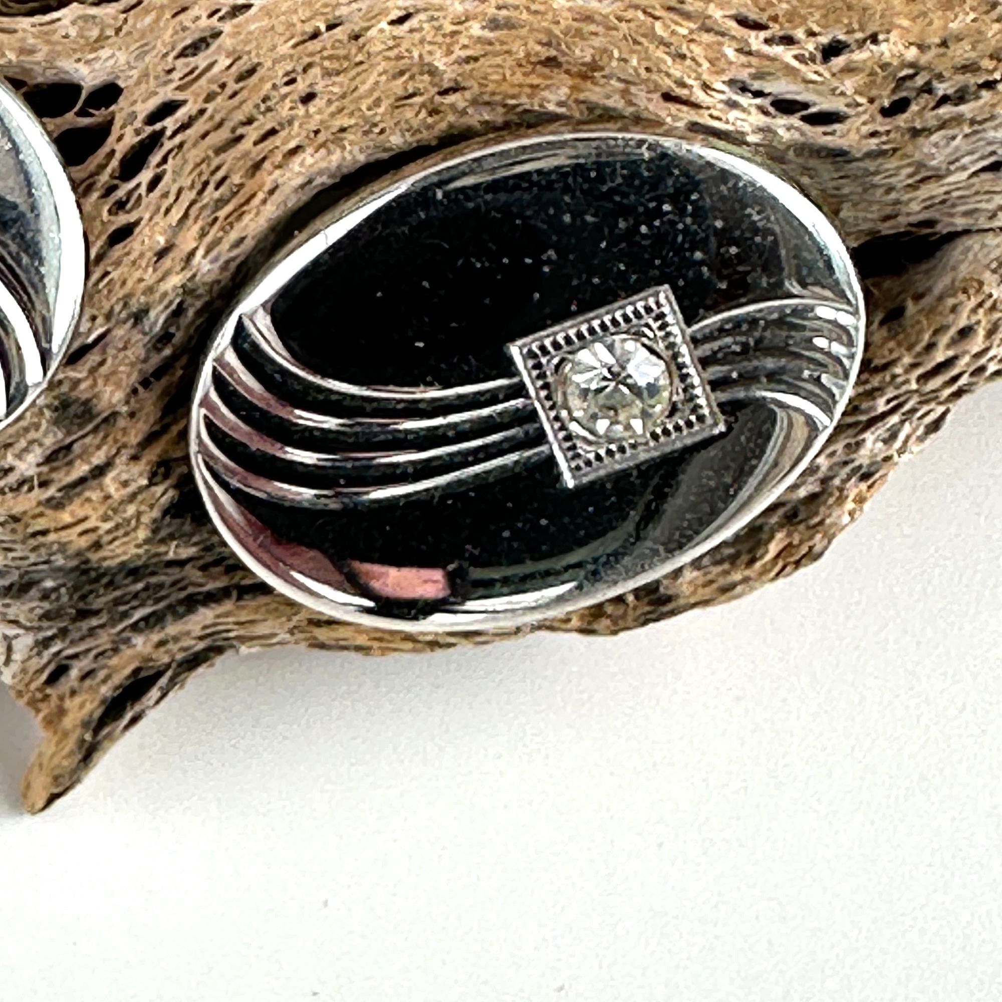 Vintage Anson Vintage Cufflinks Oval Rhinestone Silver Tone Size ONE SIZE - 2 Thumbnail